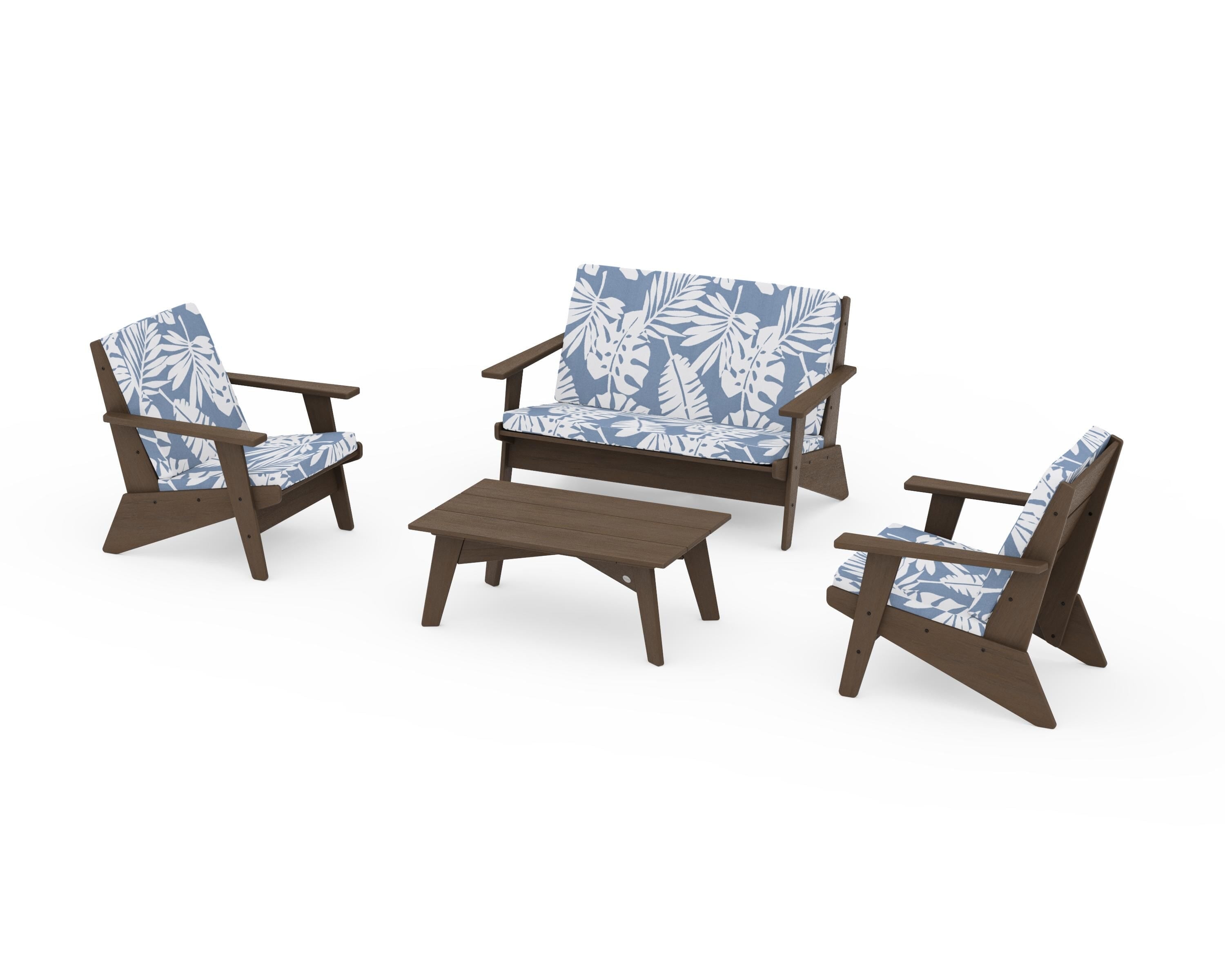 POLYWOOD Riviera Modern Lounge 4-Piece Set in Kona / Leaf Sky Blue