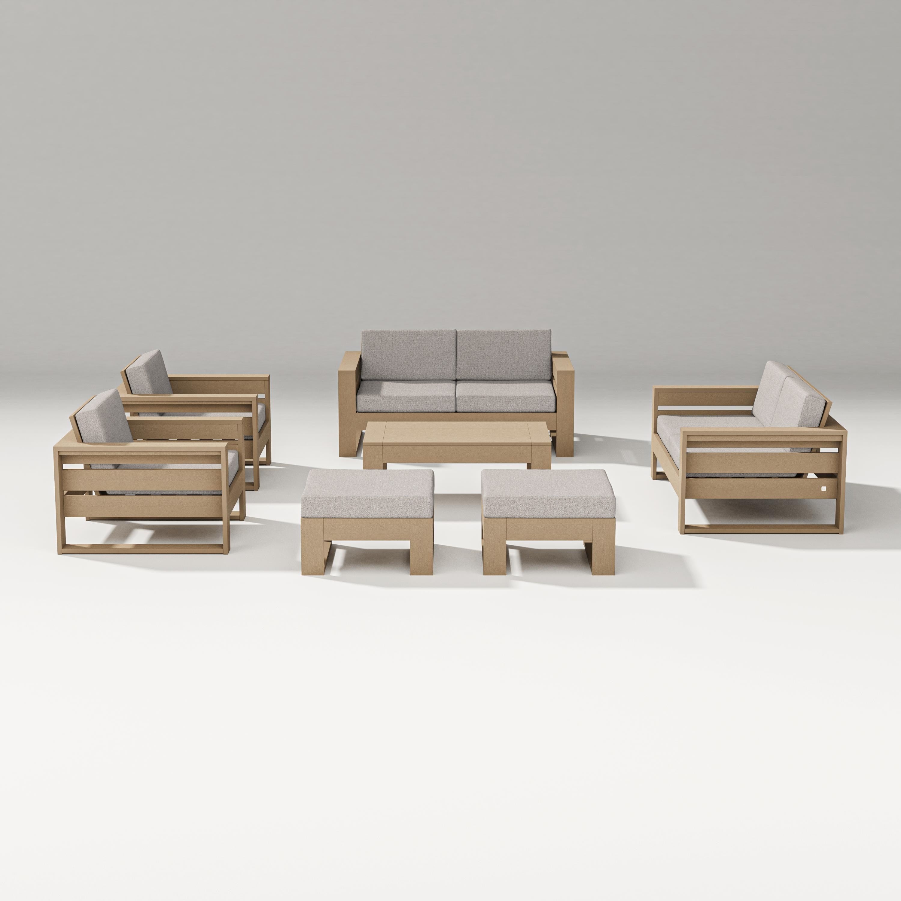 PW Designer Series Latitude 7-Piece Lounge Loveseat Set in Vintage Sahara / Weathered Tweed