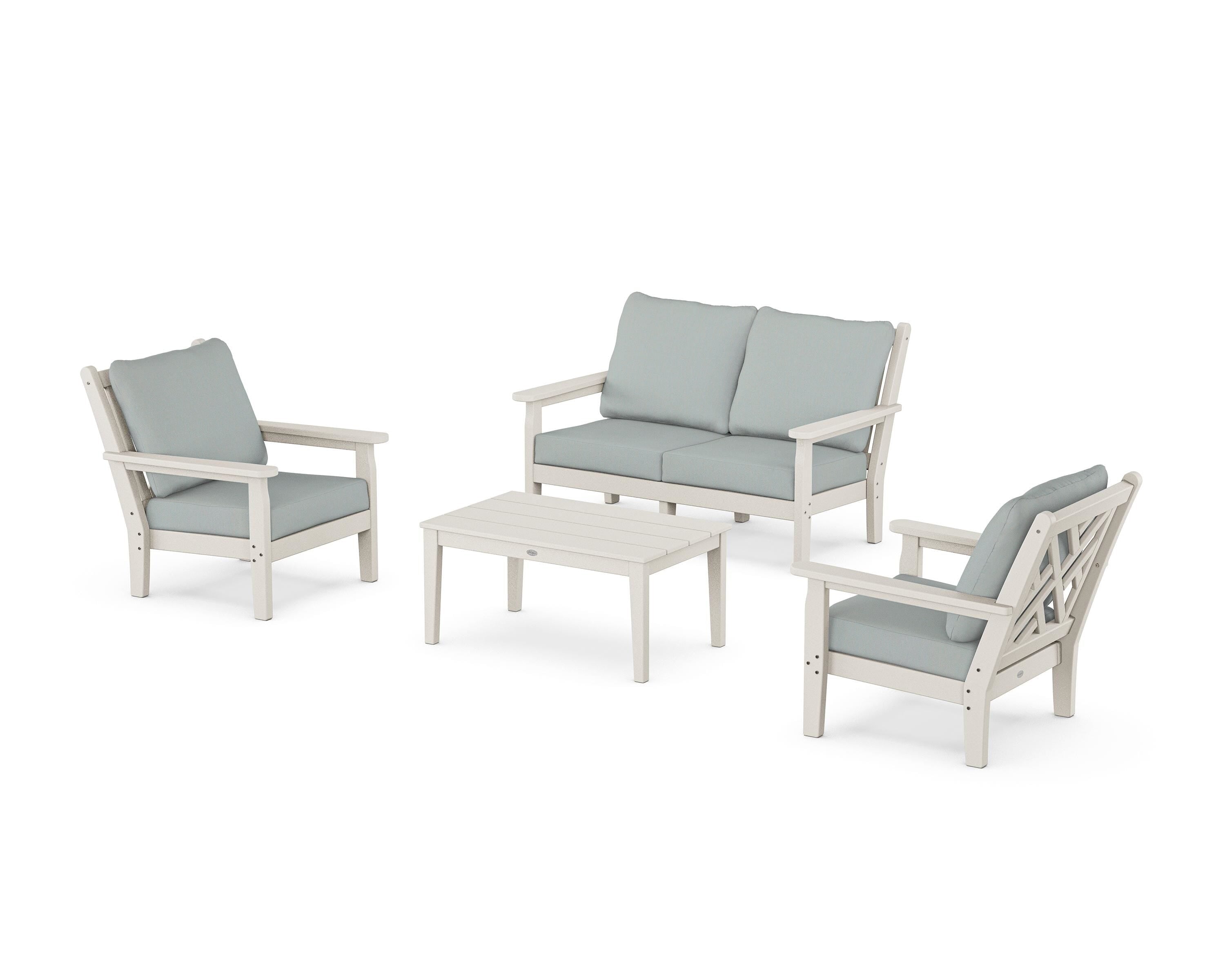 POLYWOOD Chippendale 4-Piece Deep Seating Set with Loveseat in Sand / Spa