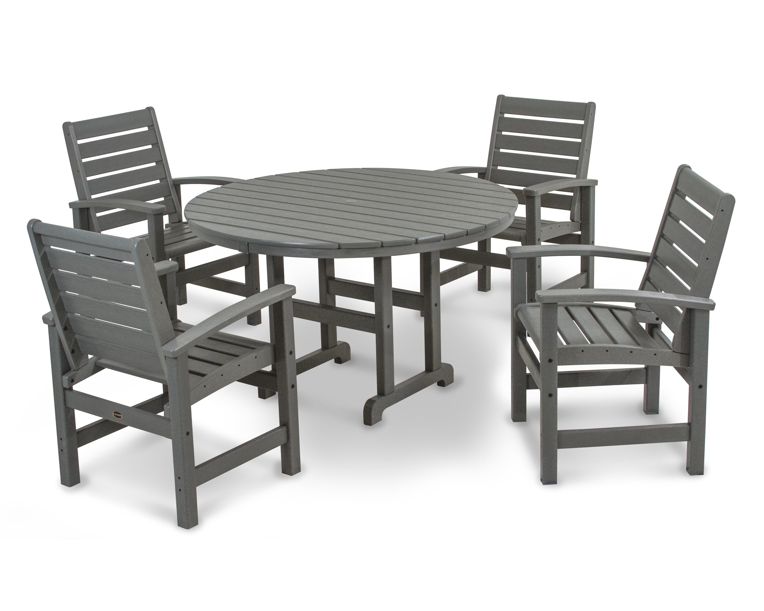 POLYWOOD® Signature 5-Piece Round Farmhouse Dining Set in Slate Grey