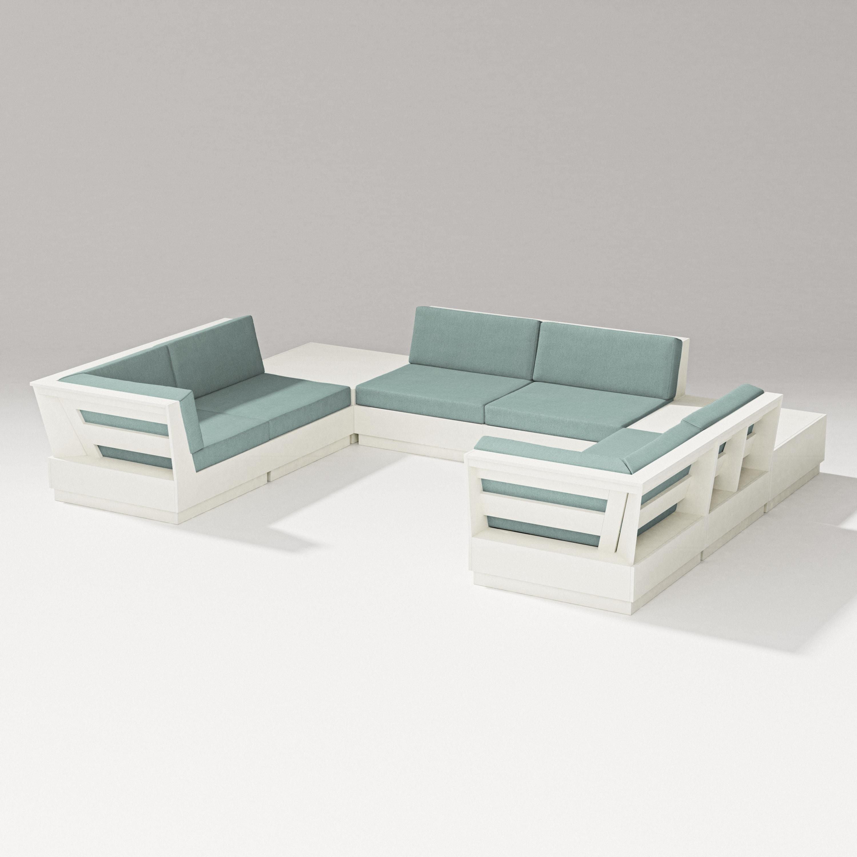 PW Designer Series Elevate 8-Piece U-Shaped Sectional in Vintage White / Glacier Spa