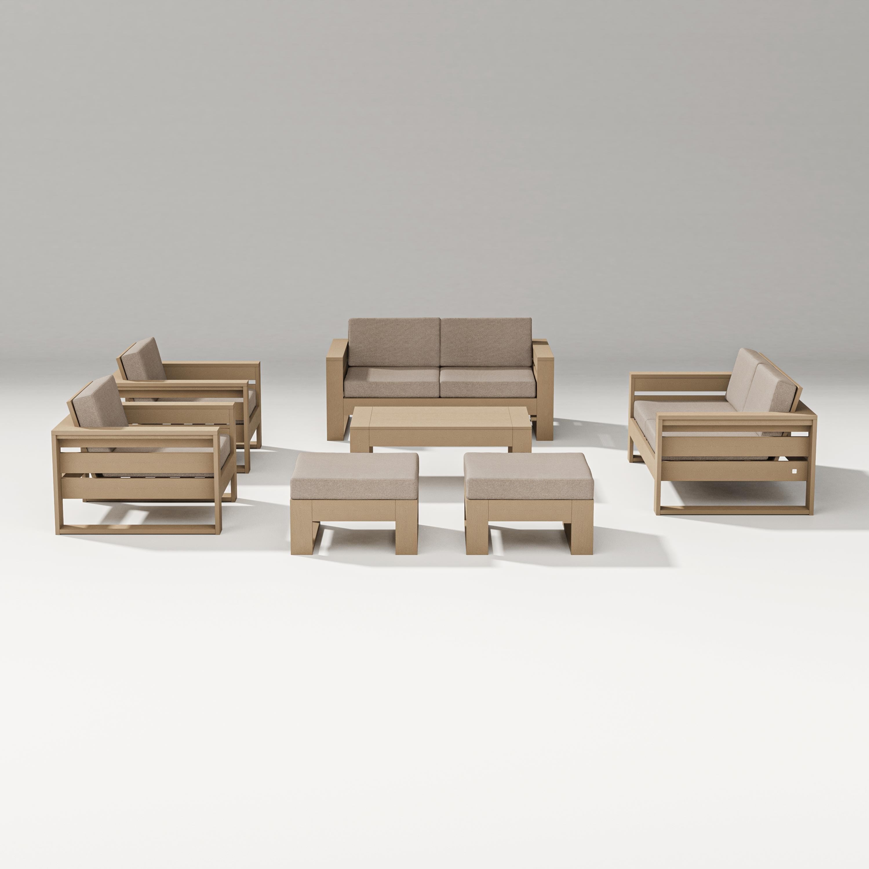 PW Designer Series Latitude 7-Piece Lounge Loveseat Set in Vintage Sahara / Spiced Burlap
