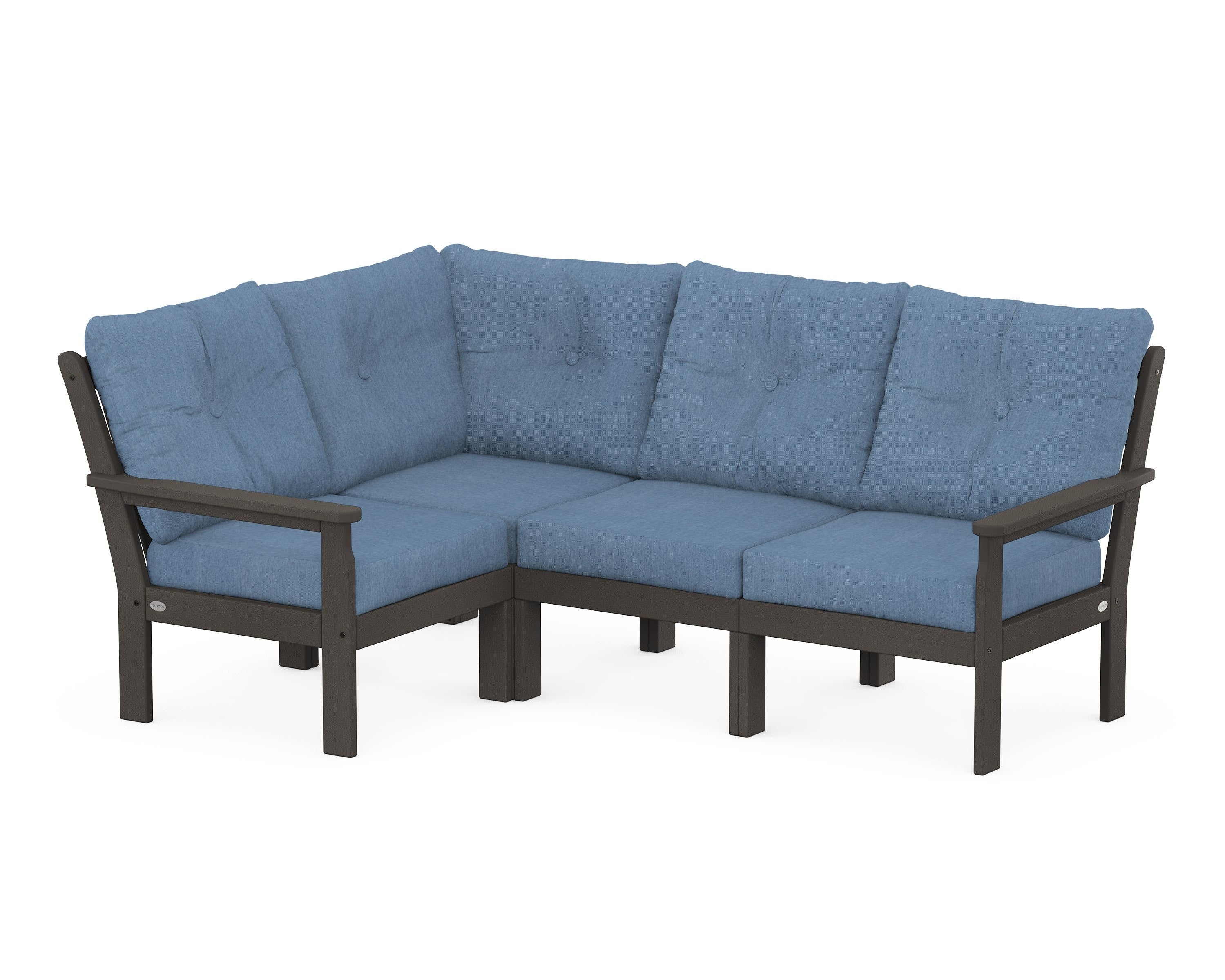 POLYWOOD Vineyard 4-Piece Sectional in Vintage Coffee / Sky Blue