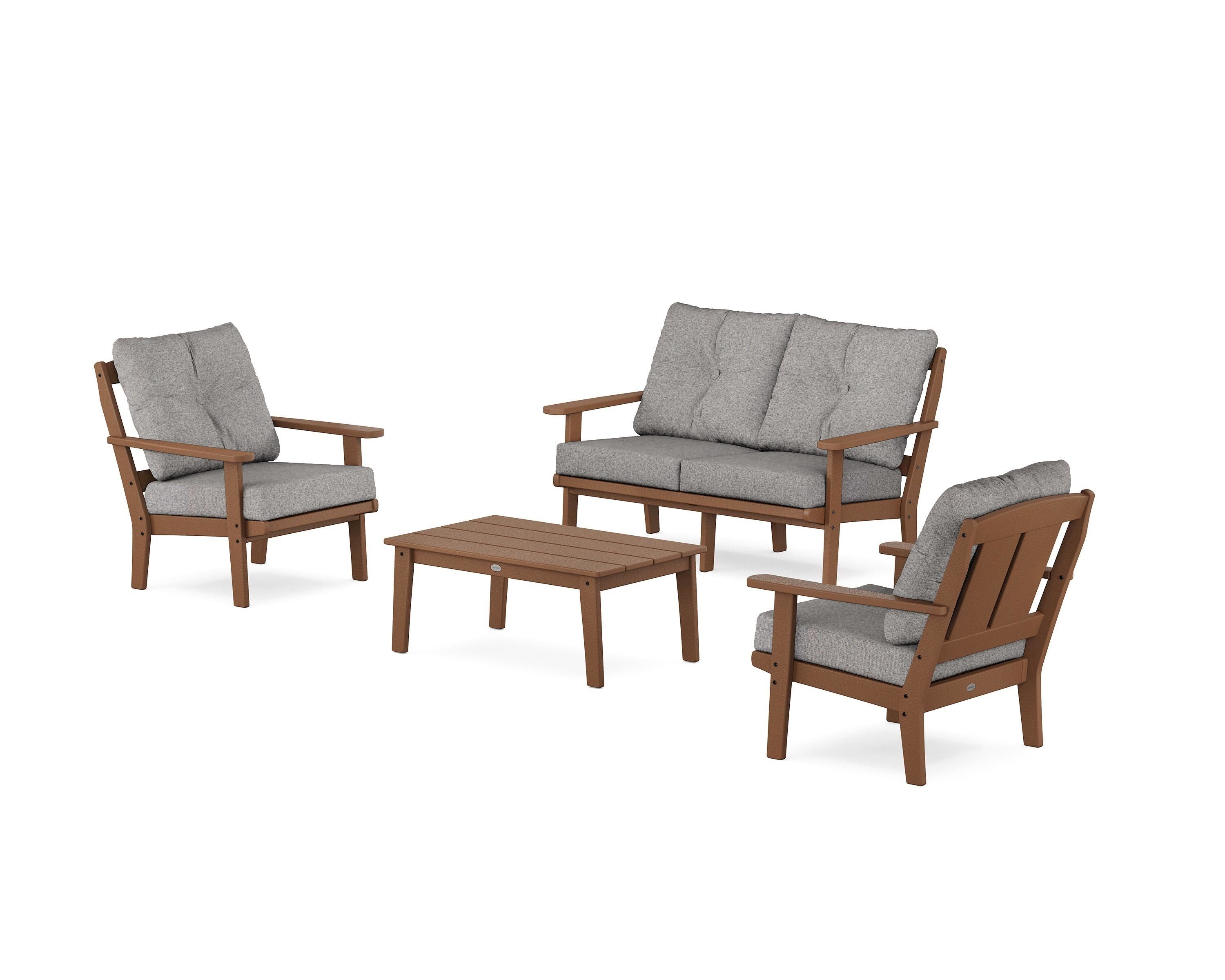 POLYWOOD Mission 4-Piece Deep Seating Set with Loveseat in Teak / Grey Mist