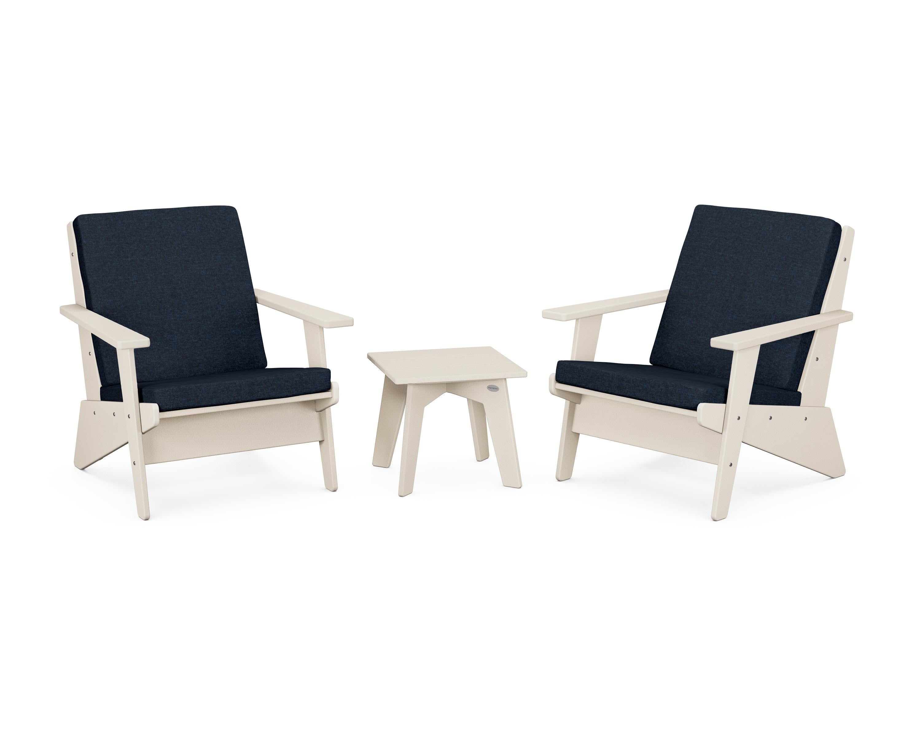 POLYWOOD Riviera Modern Lounge 3-Piece Set in Sand / Marine Indigo