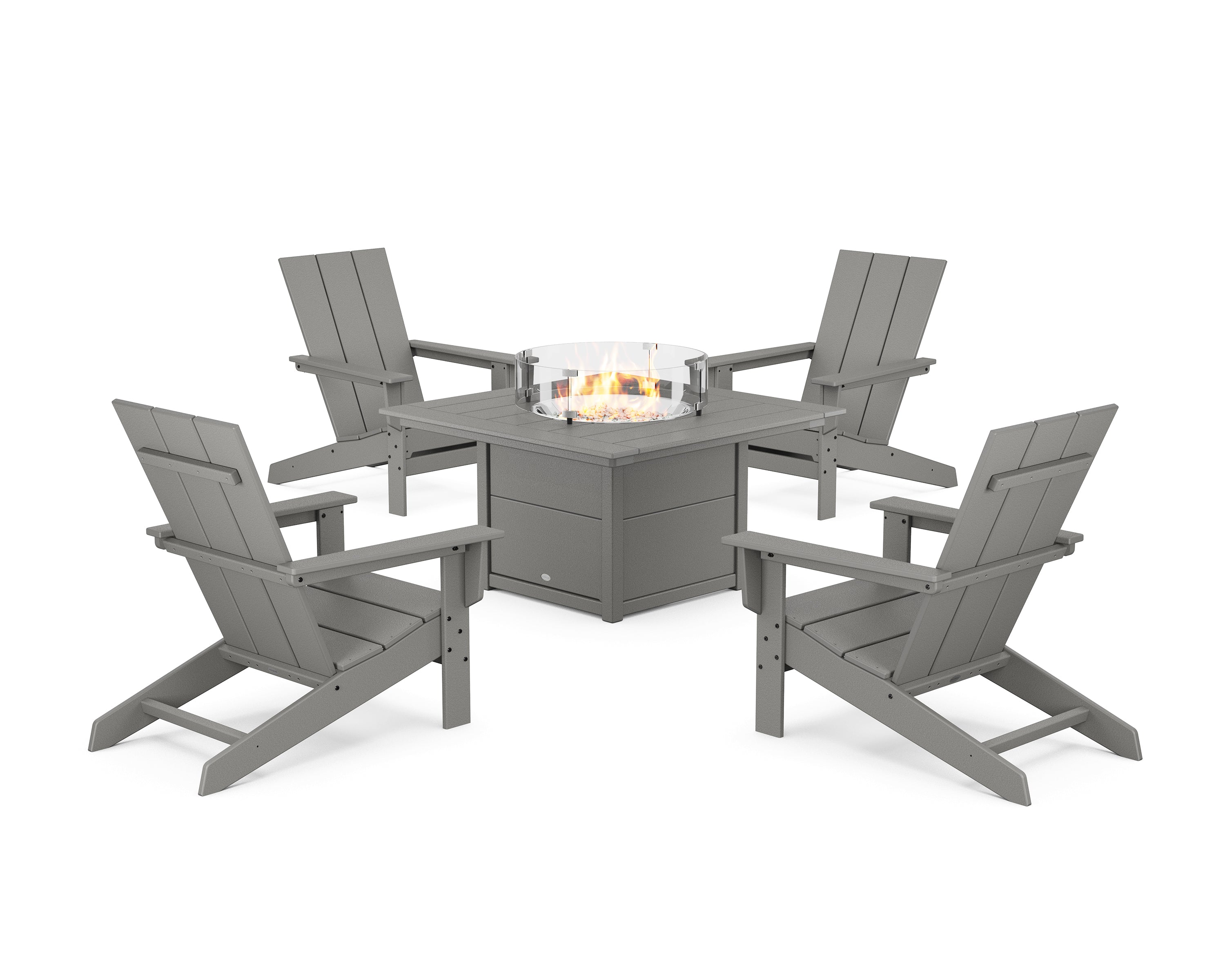 POLYWOOD® 5-Piece Modern Studio Adirondack Conversation Set with Fire Pit Table in Slate Grey