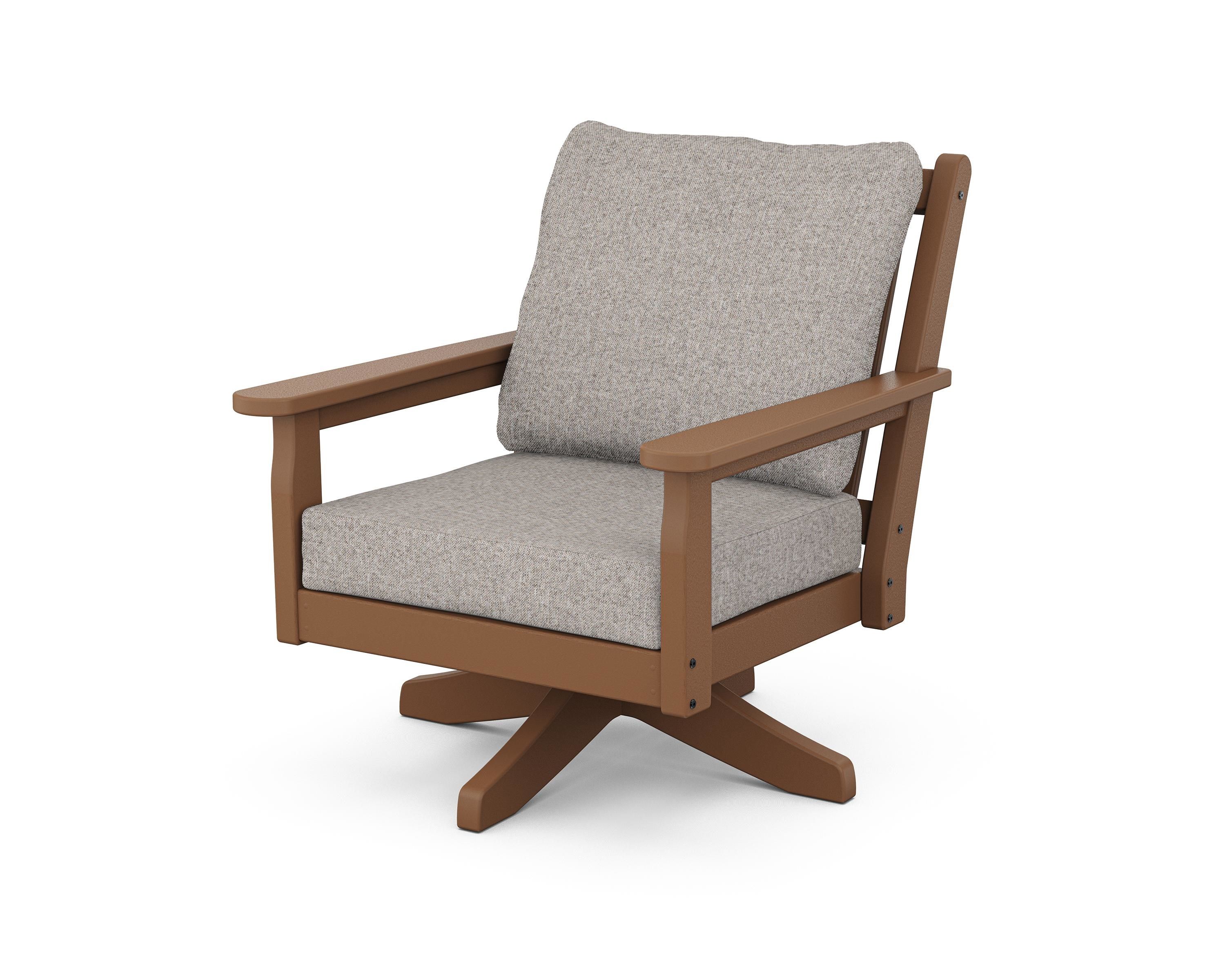 POLYWOOD Chippendale Deep Seating Swivel Chair in Teak / Weathered Tweed