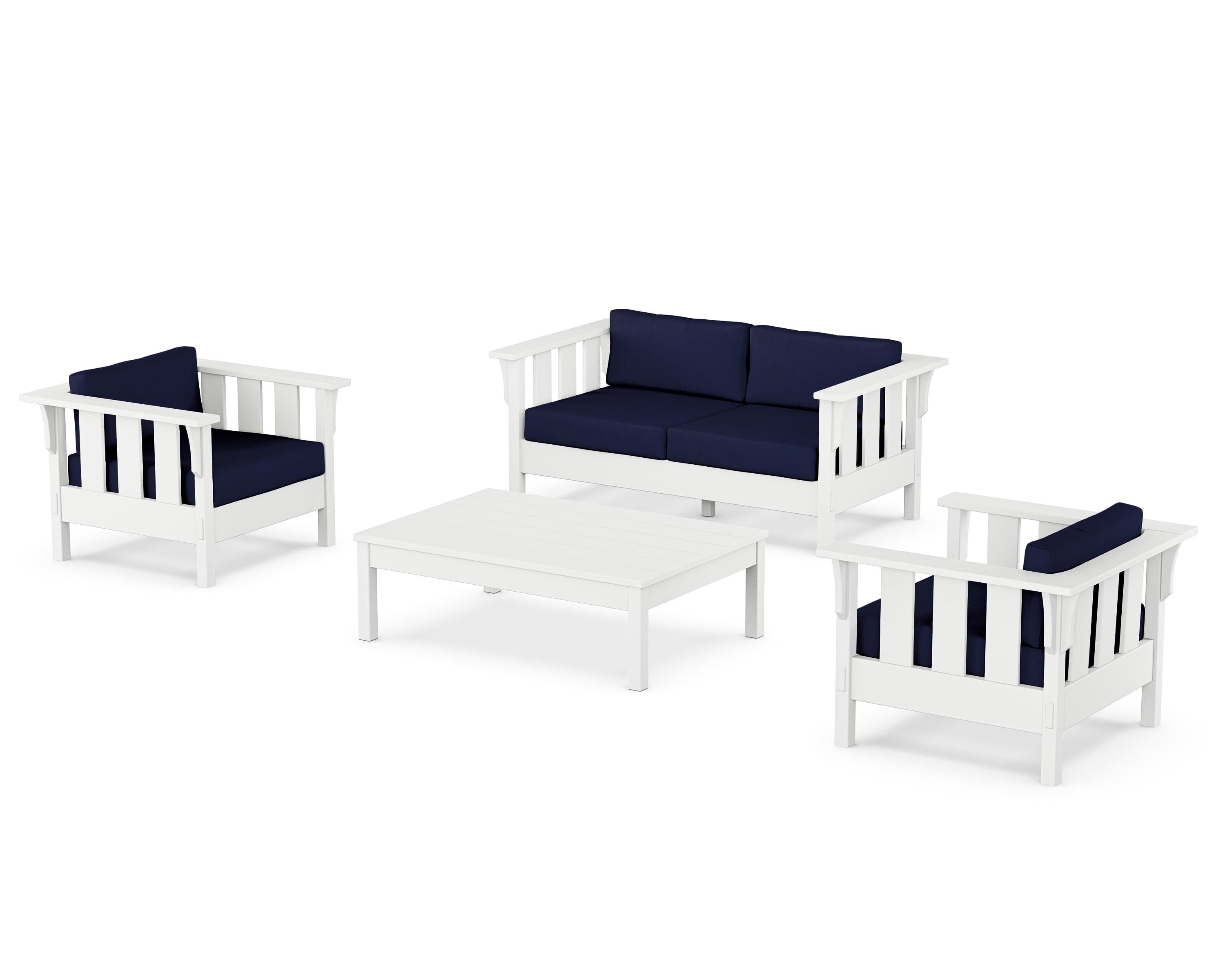 Martha Stewart by POLYWOOD Acadia 4-Piece Deep Seating Set with Loveseat in White / Navy