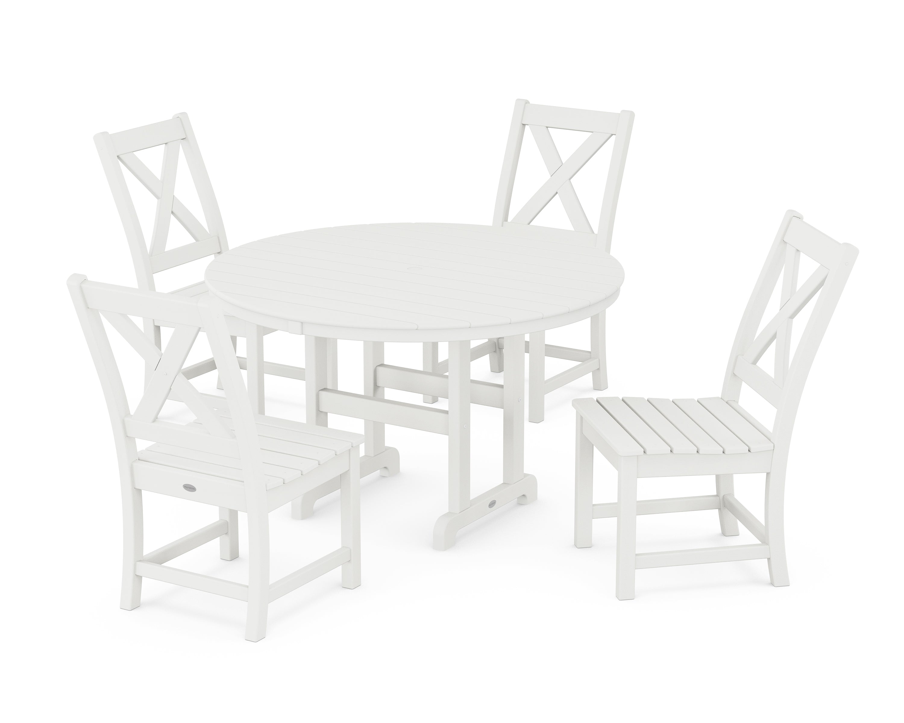 POLYWOOD® Braxton Side Chair 5-Piece Round Dining Set in Vintage White