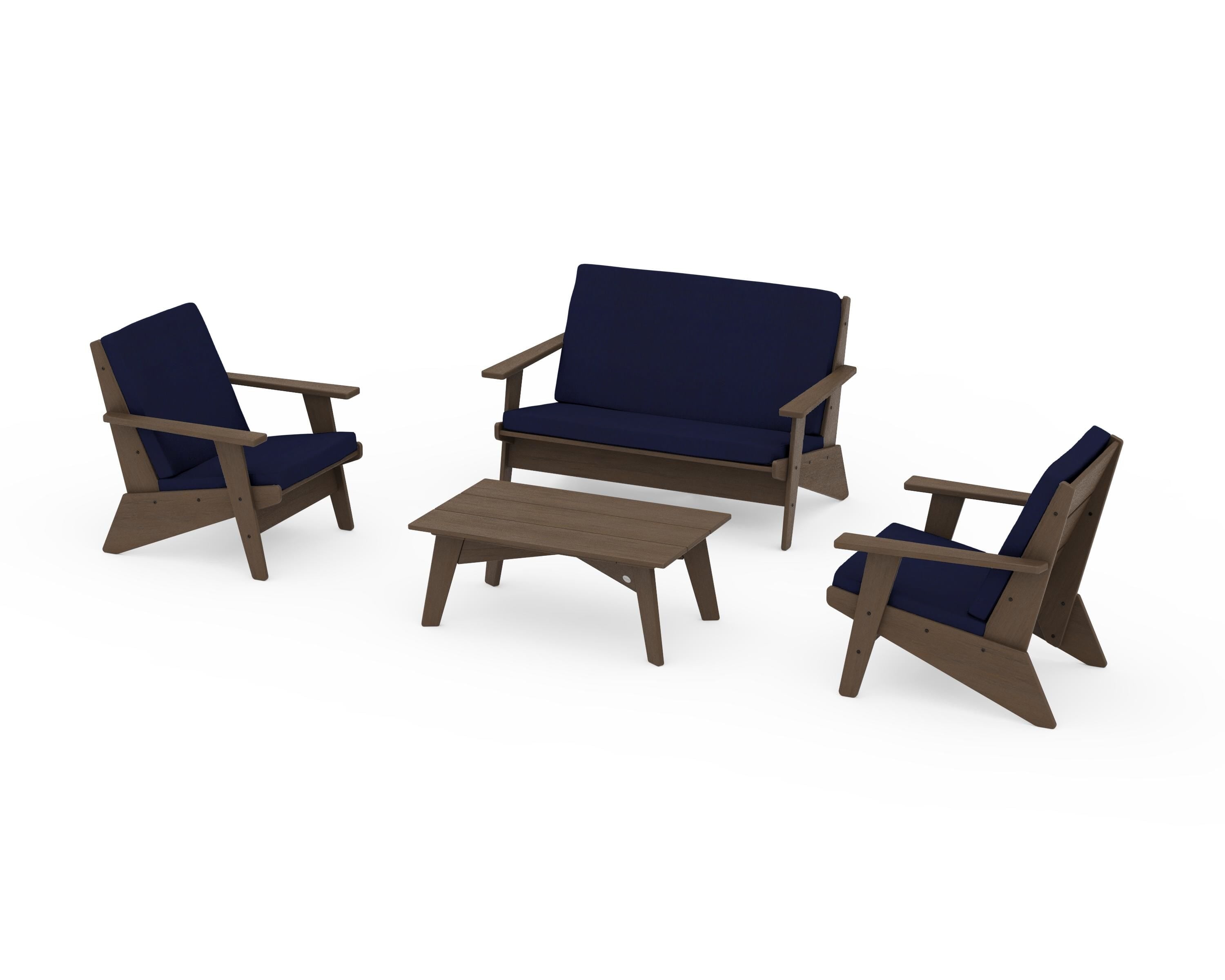 POLYWOOD Riviera Modern Lounge 4-Piece Set in Kona / Navy