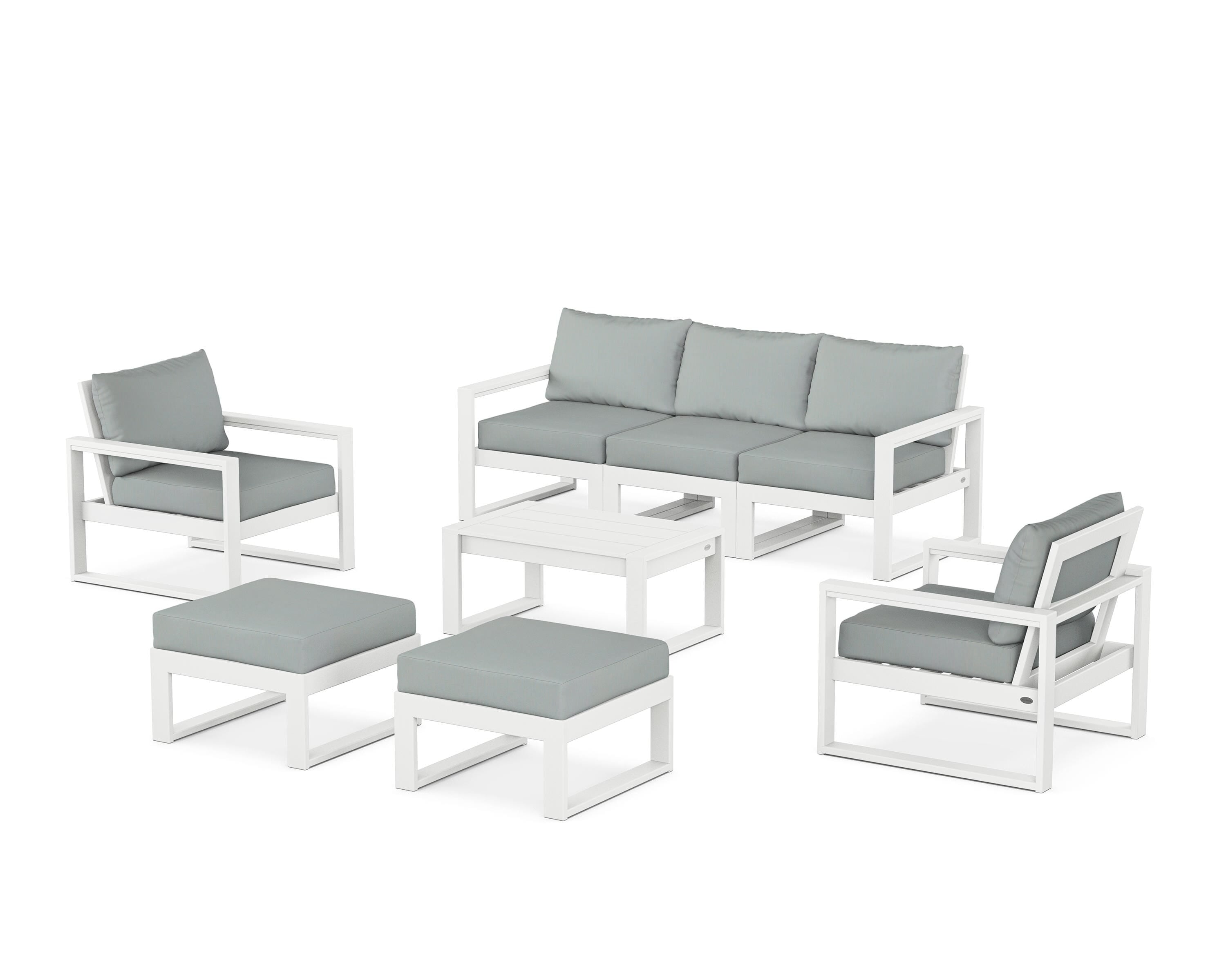 POLYWOOD EDGE Sectional 8-Piece Lounge Sofa Set in White / Spa