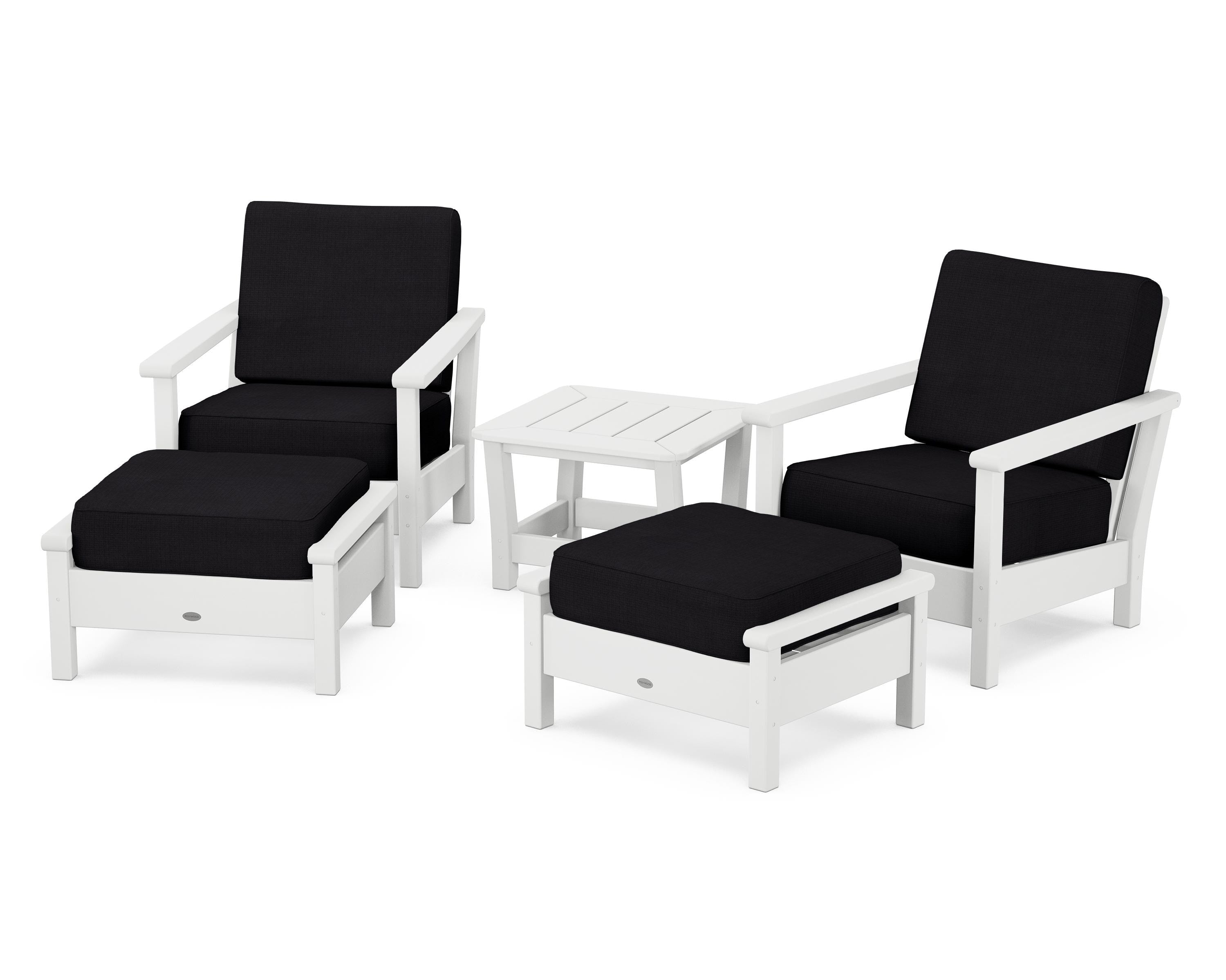 POLYWOOD Harbour 5-Piece Deep Seating Chair Set in White / Midnight Linen