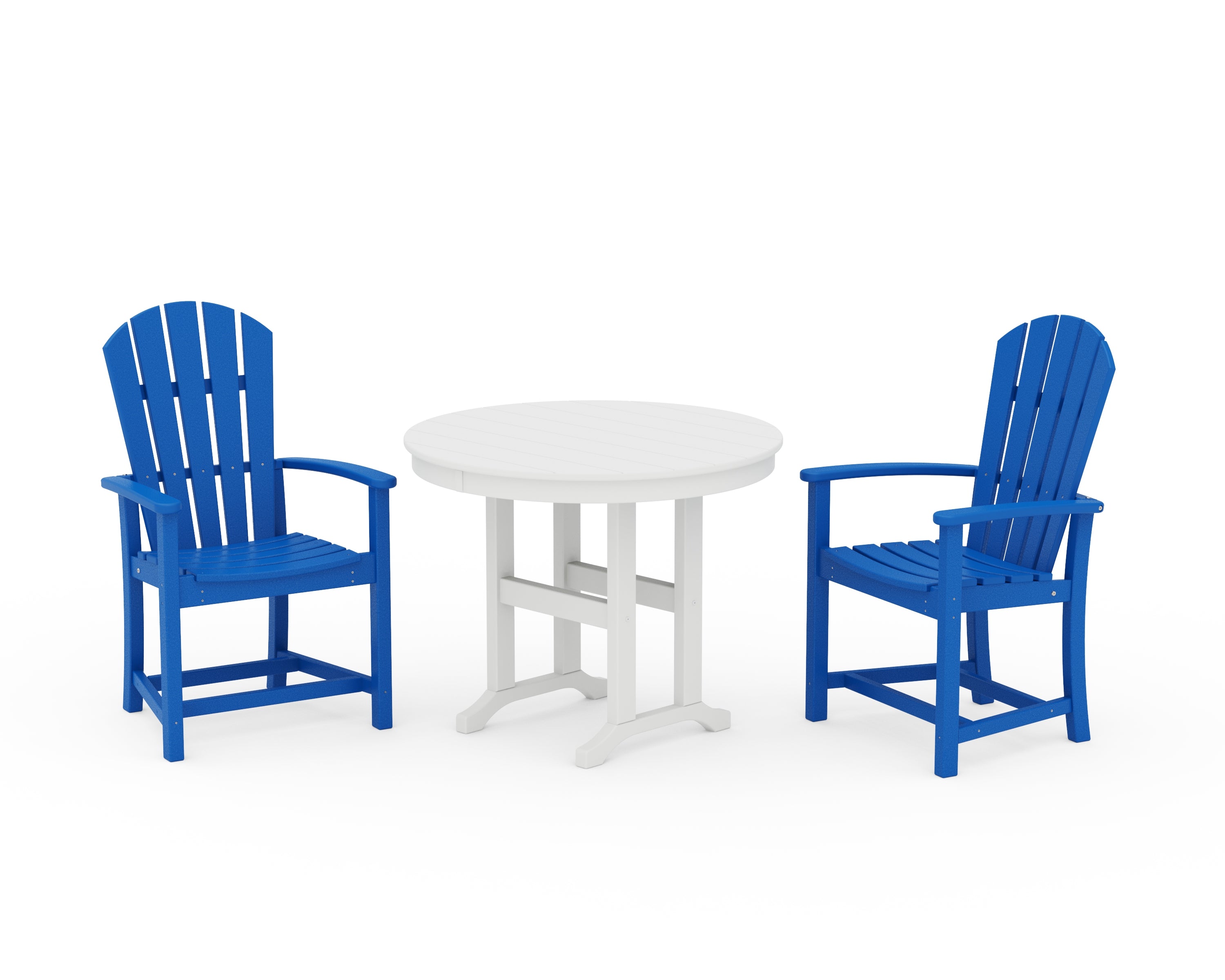 POLYWOOD Palm Coast 3-Piece Round Farmhouse Dining Set in Pacific Blue / White