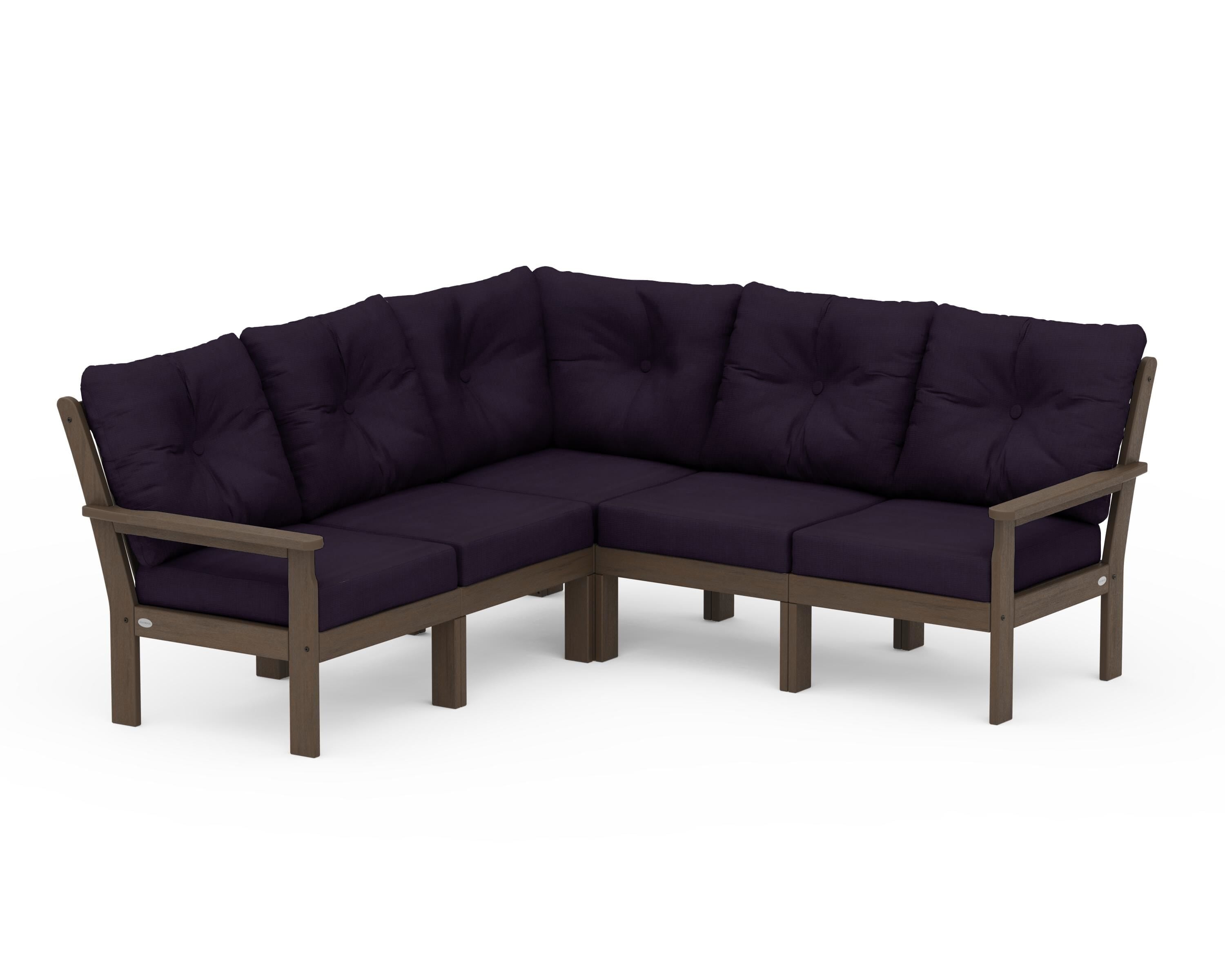 POLYWOOD Vineyard 5-Piece Sectional in Kona / Navy Linen