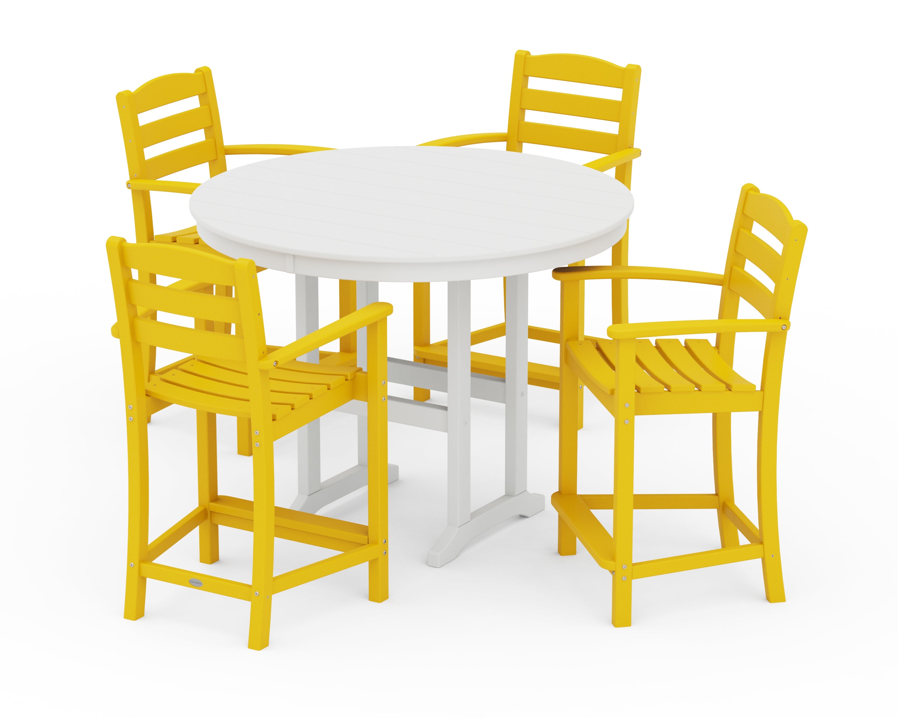 POLYWOOD La Casa Café 5-Piece Round Farmhouse Counter Set in Lemon / White