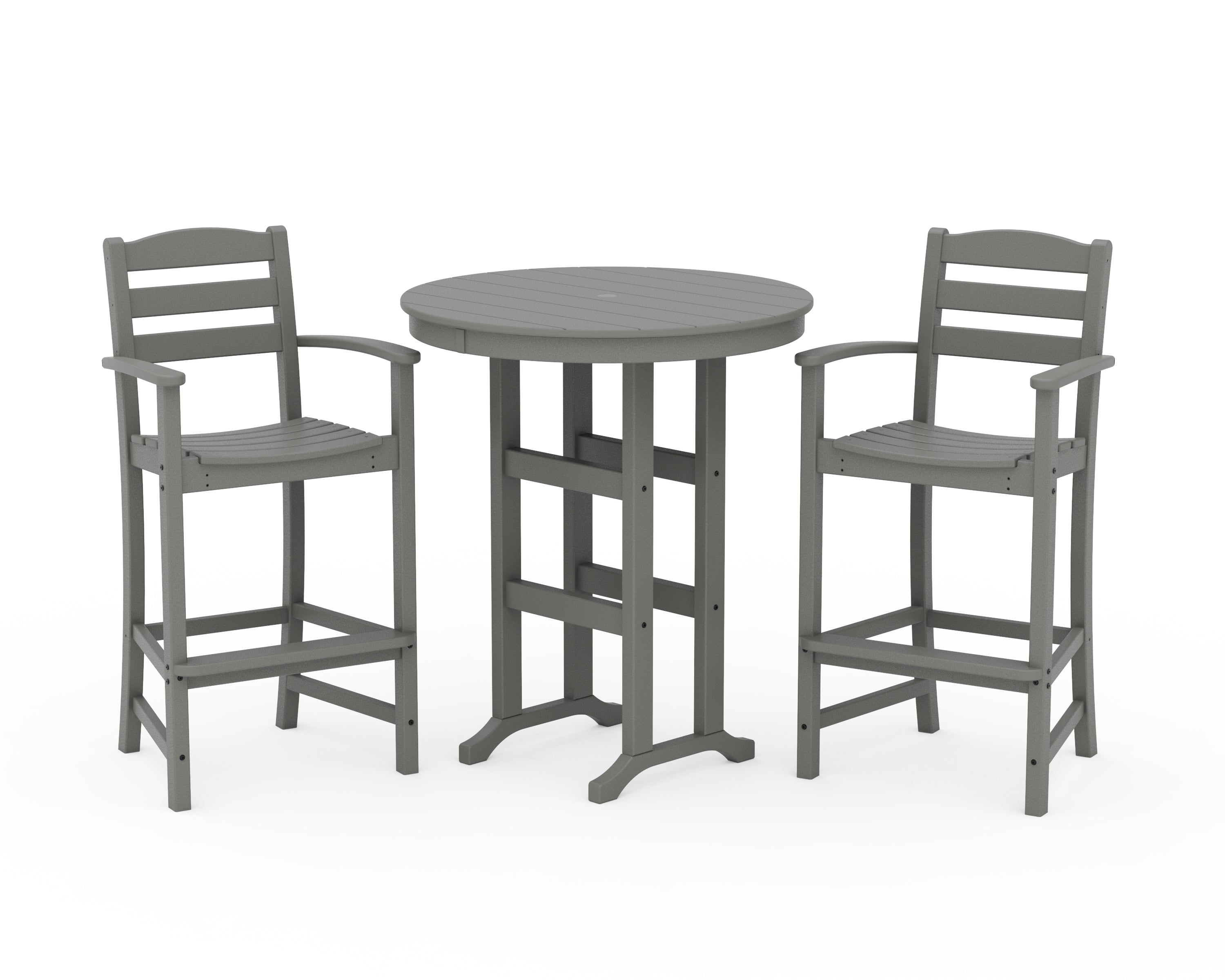 POLYWOOD La Casa Café 3-Piece Round Farmhouse Bar Set in Slate Grey