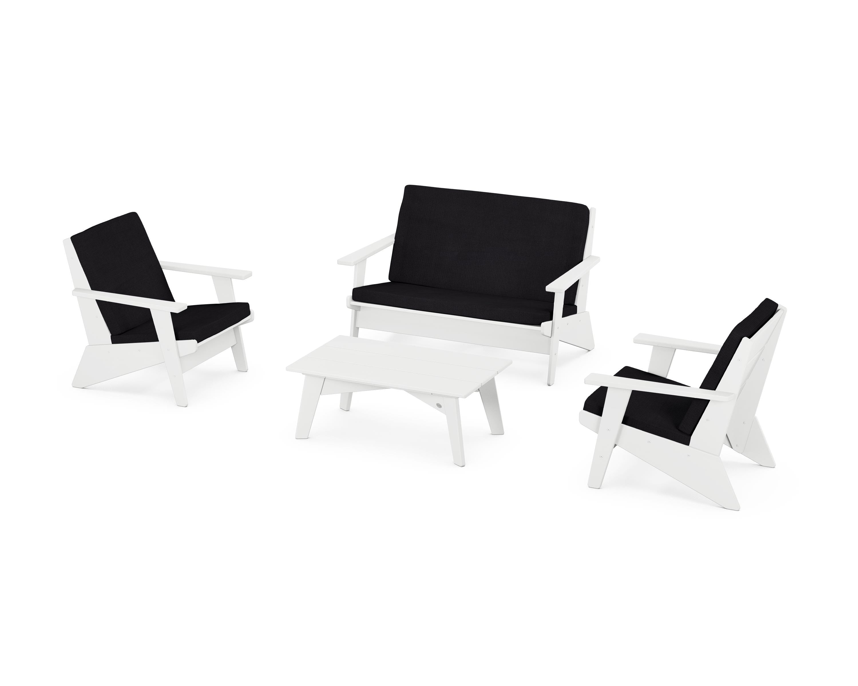POLYWOOD Riviera Modern Lounge 4-Piece Set in White / Midnight Linen
