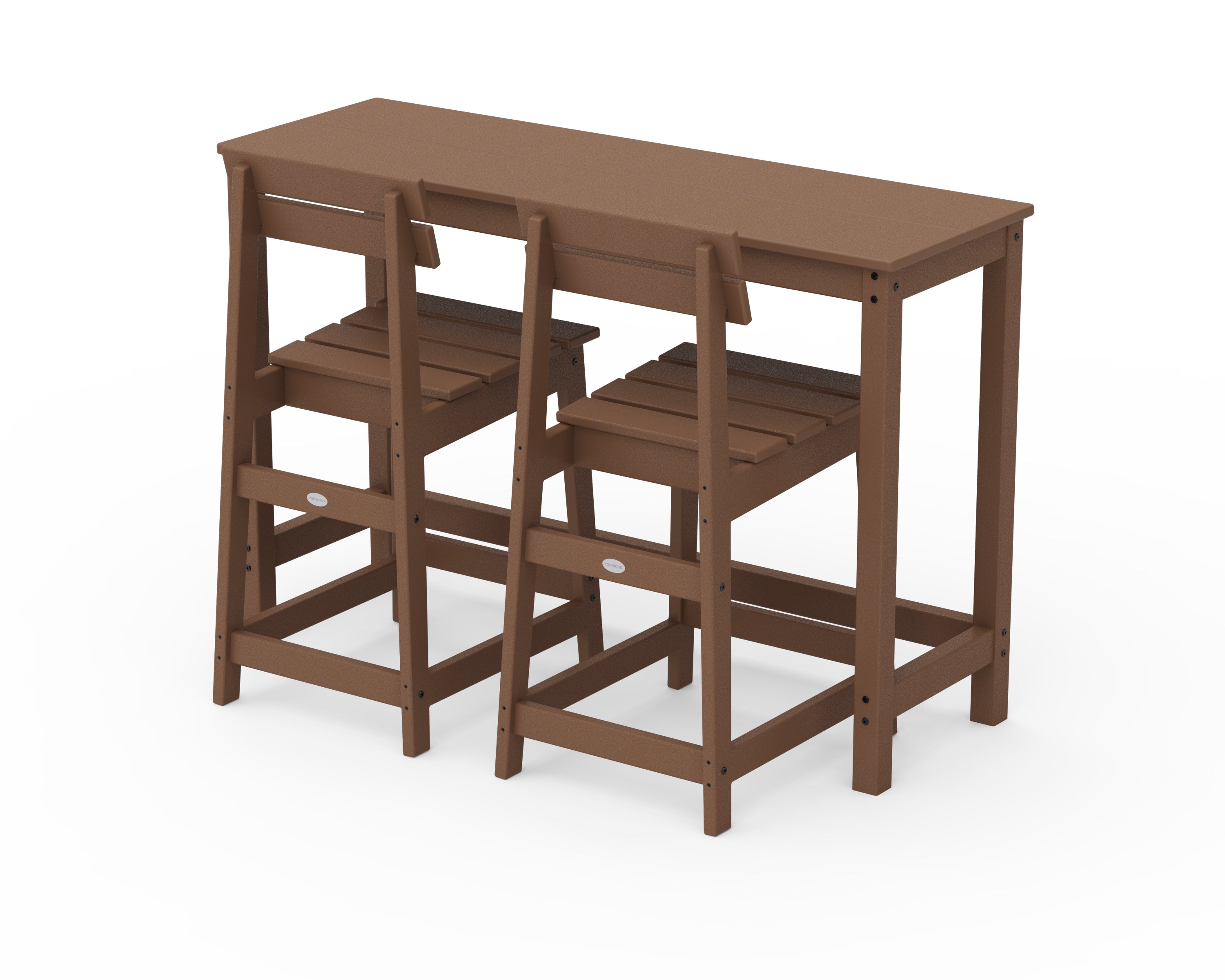 POLYWOOD Modern Studio Plaza Counter Chair 3-Piece Balcony Set in Teak