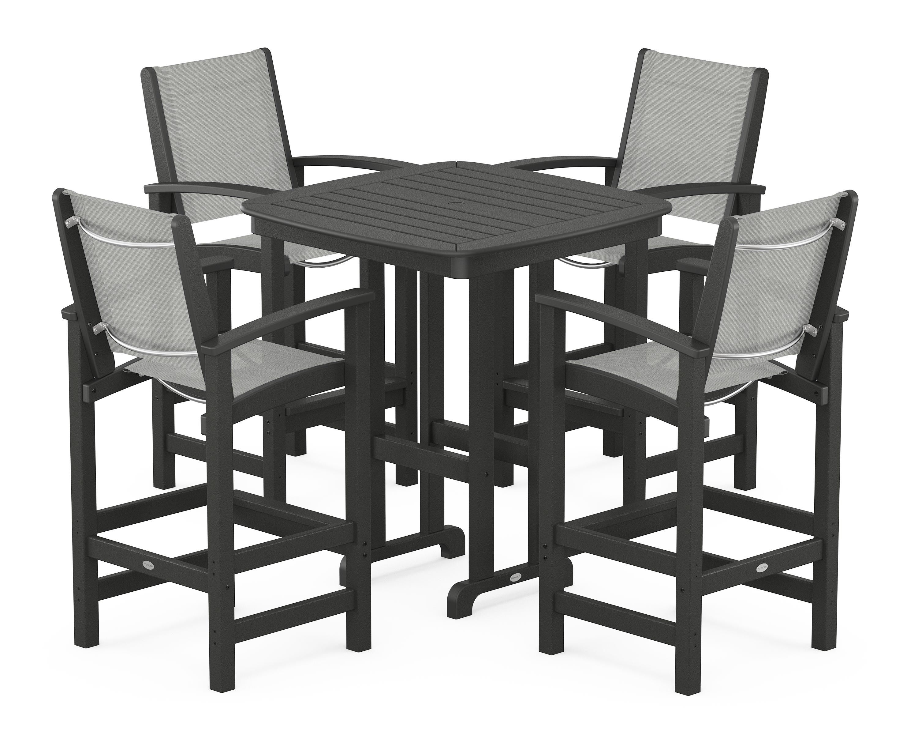 POLYWOOD Coastal 5-Piece Bar Set in Black / Metallic Sling