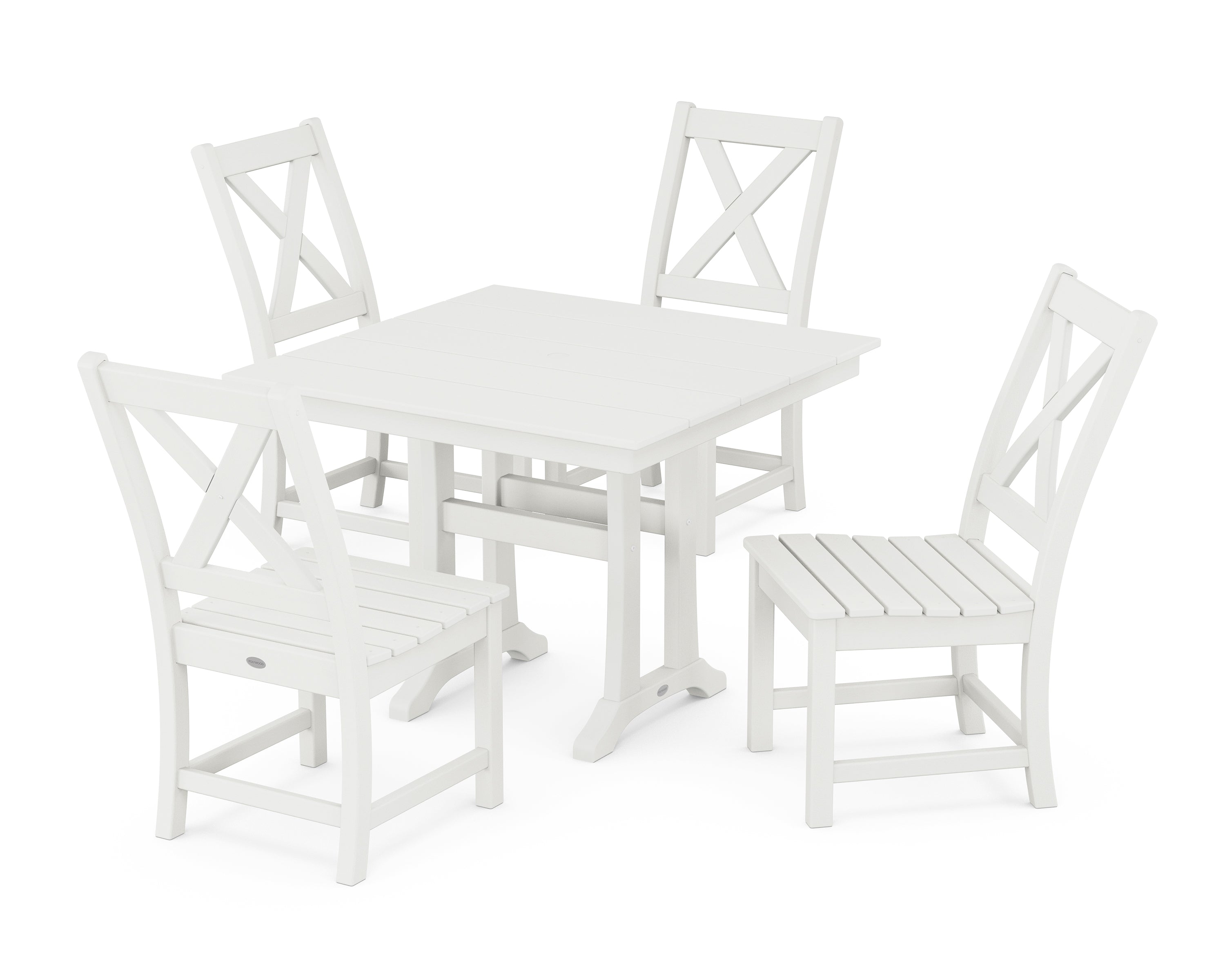 POLYWOOD® Braxton Side Chair 5-Piece Farmhouse Dining Set With Trestle Legs in Vintage White