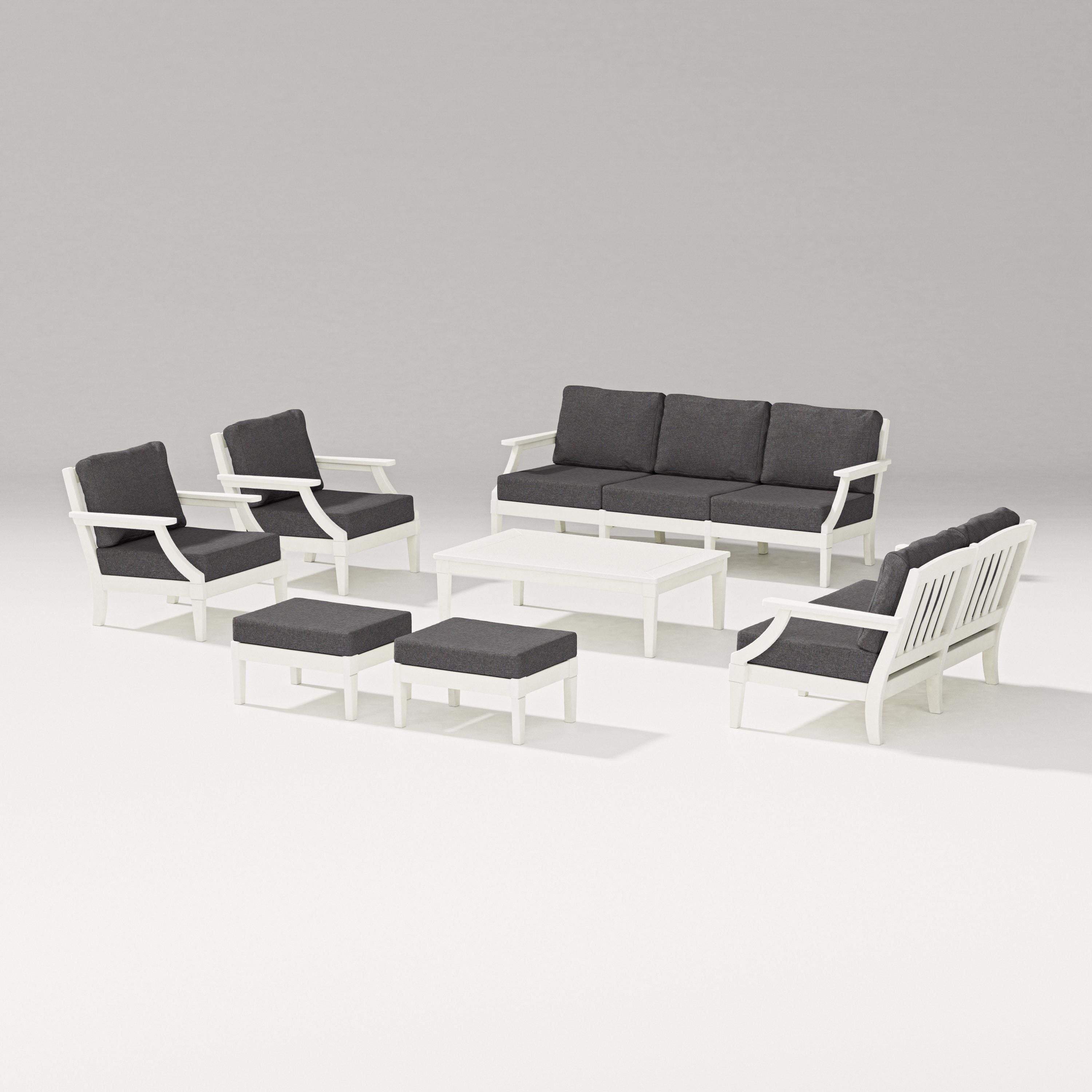 PW Designer Series Estate 7-Piece Lounge Sofa Set in Vintage White / Ash Charcoal
