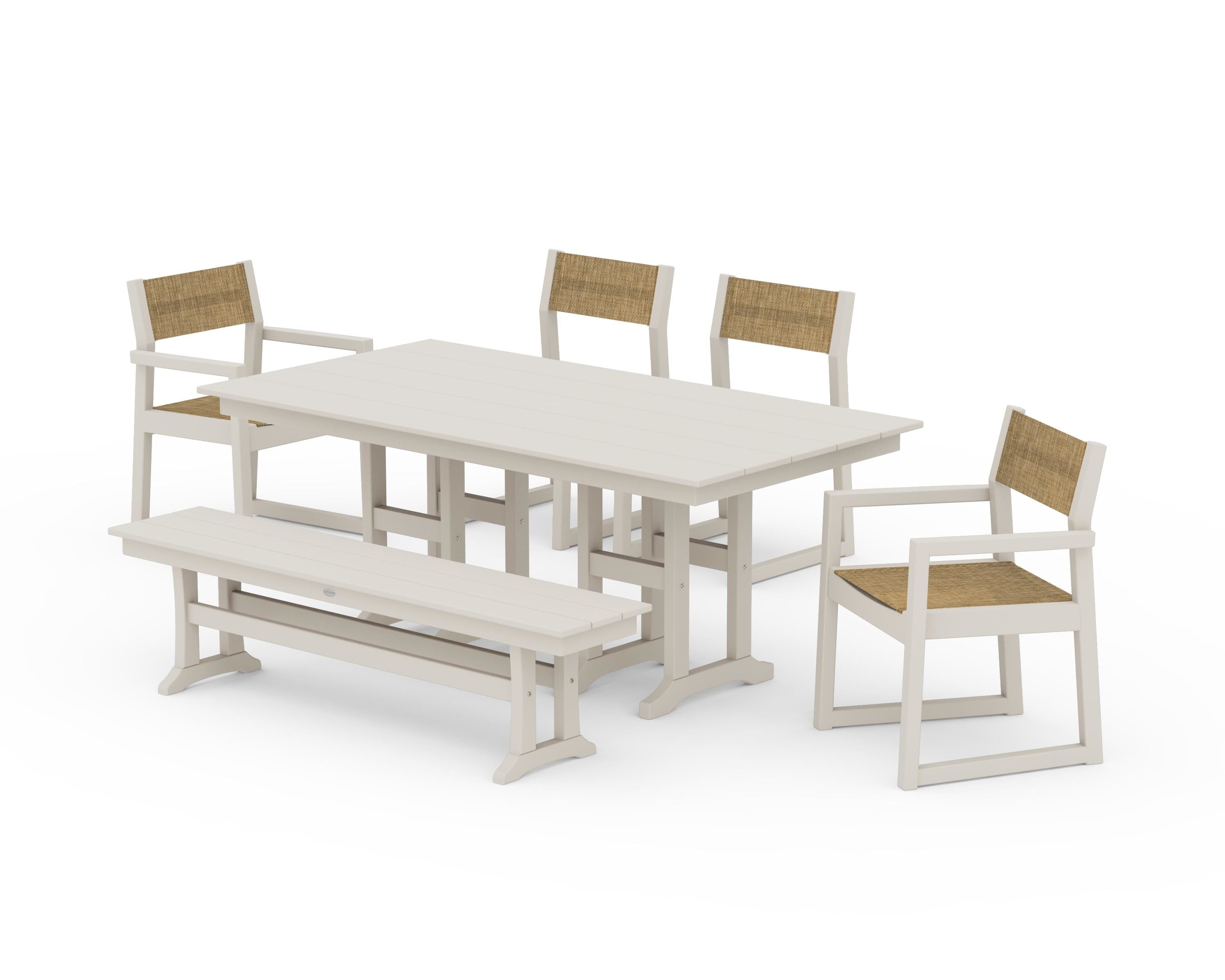 POLYWOOD EDGE Sling 6-Piece Farmhouse Dining Set in Sand / Burlap Sling