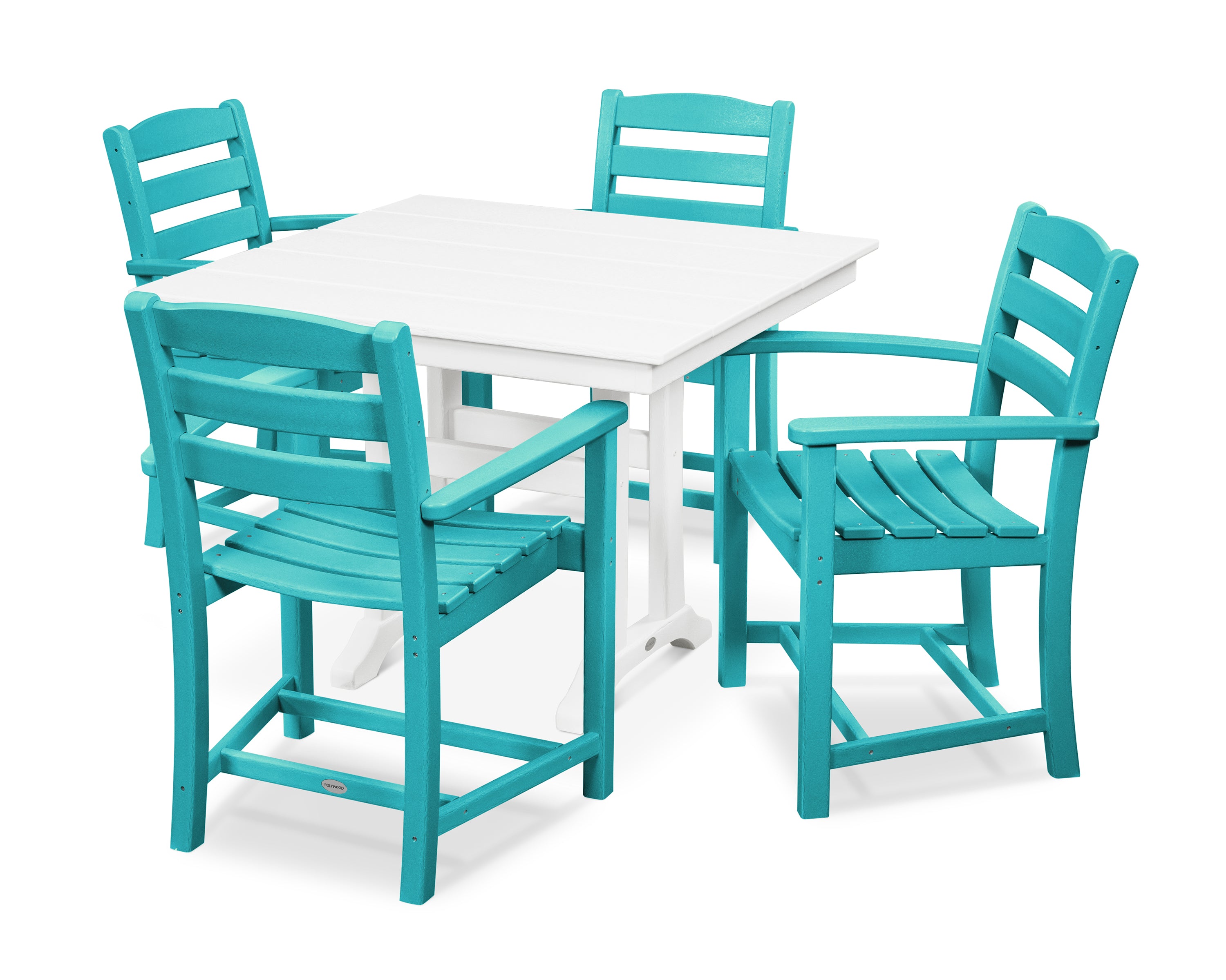 POLYWOOD® La Casa Café 5-Piece Farmhouse Trestle Arm Chair Dining Set in Aruba / White