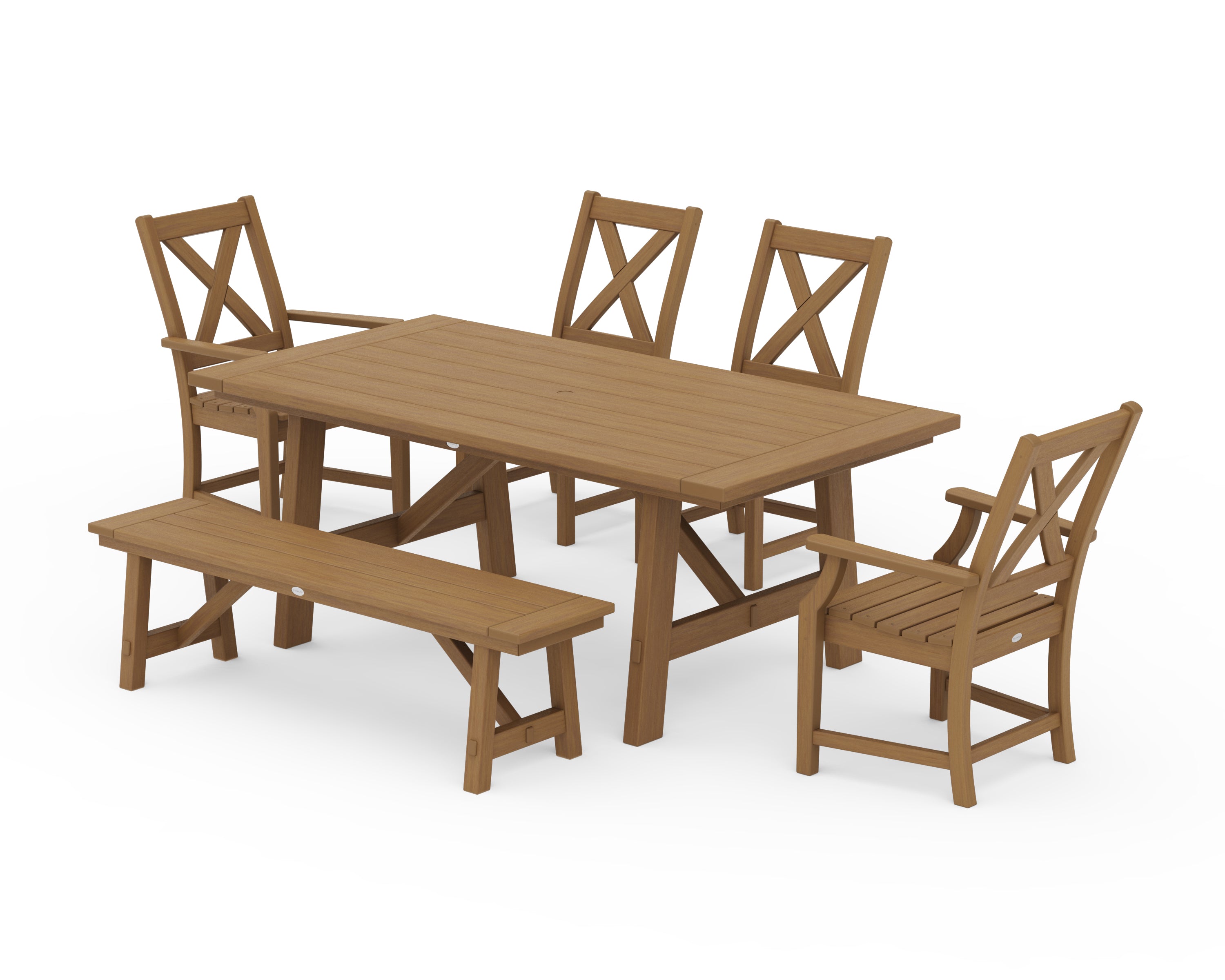 POLYWOOD Braxton 6-Piece Rustic Farmhouse Dining Set With Trestle Legs in Natural