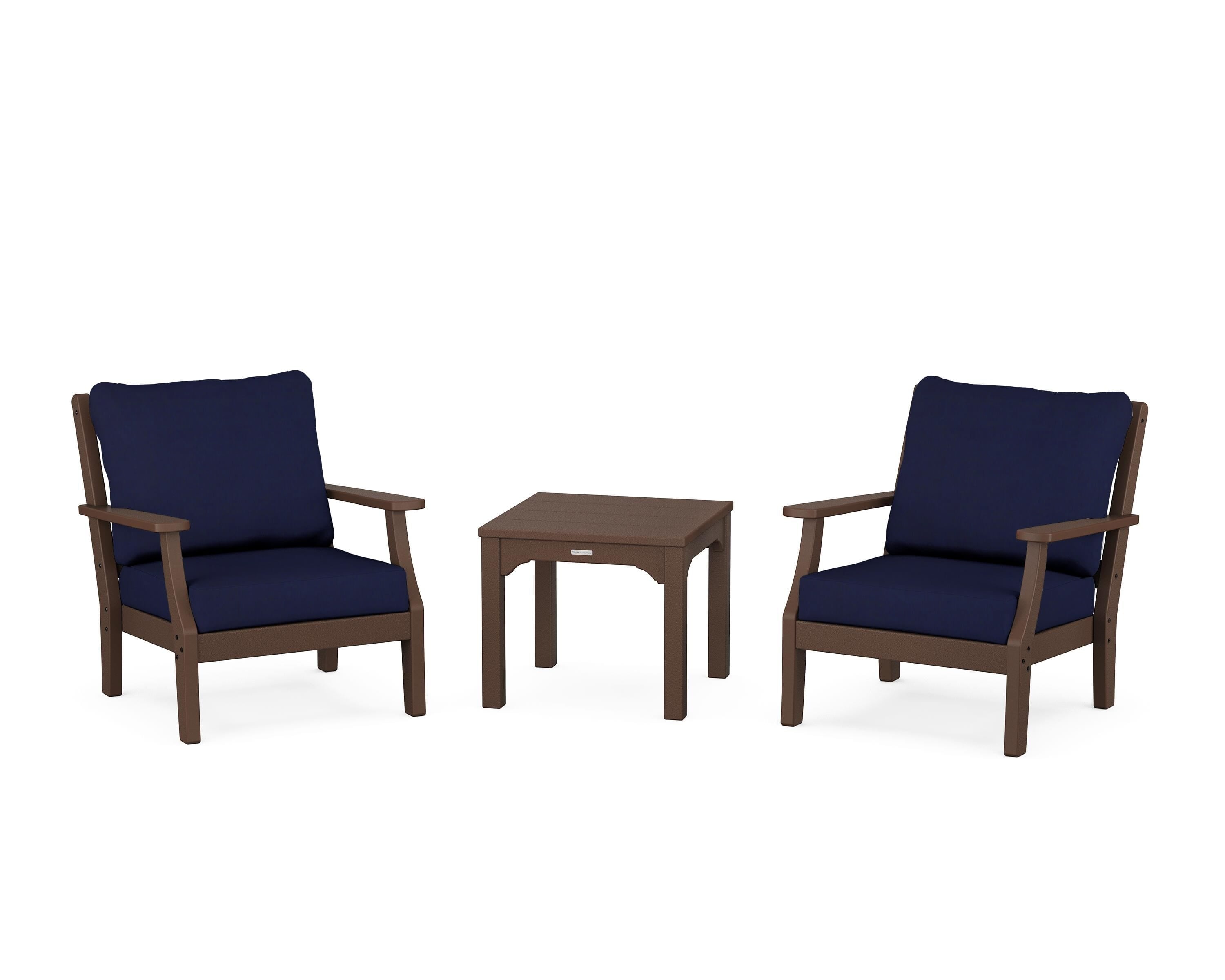 Martha Stewart by POLYWOOD Chinoiserie 3-Piece Deep Seating Set in Mahogany / Navy