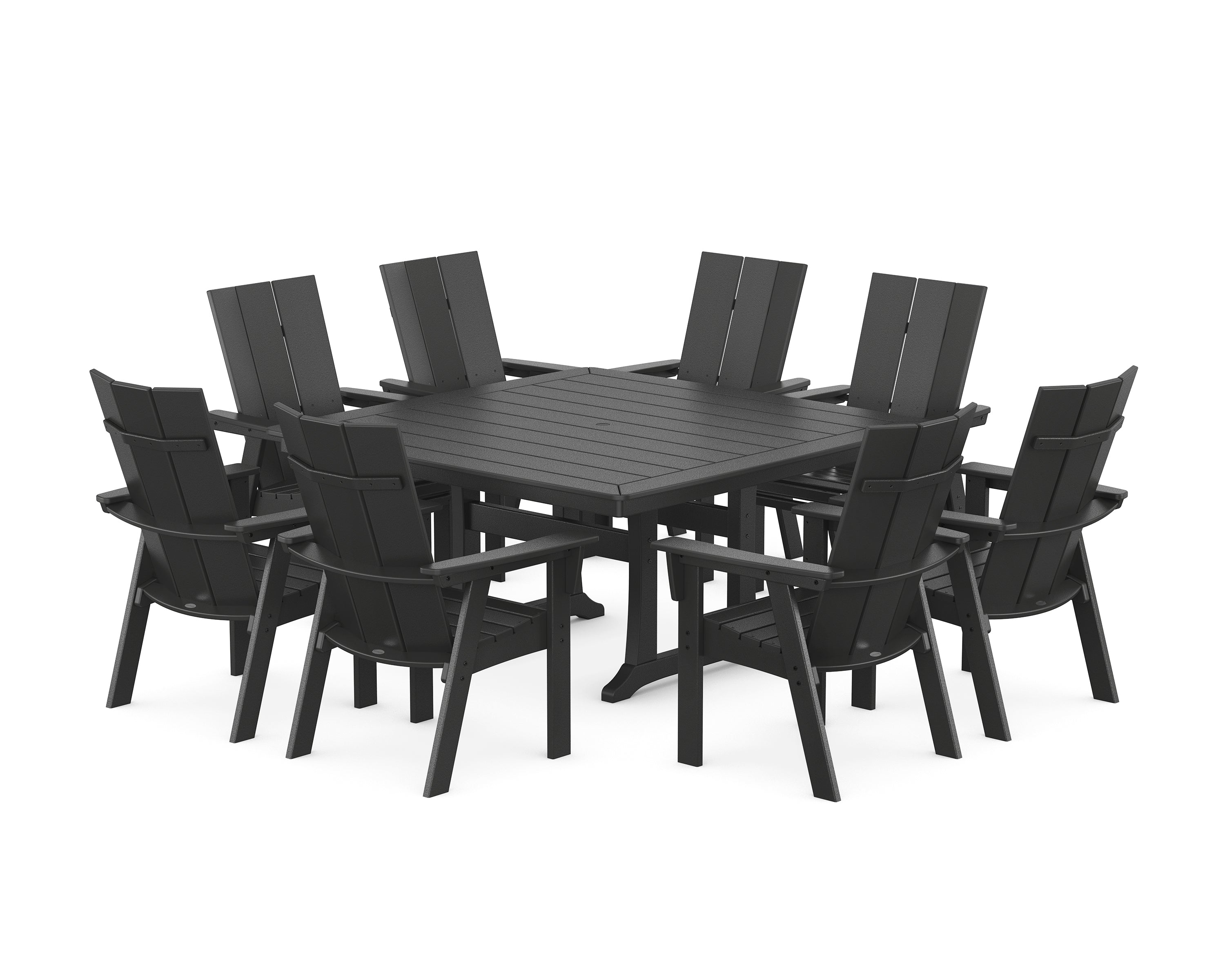 POLYWOOD Modern Curveback Adirondack 9-Piece Square Dining Set with Trestle Legs in Black