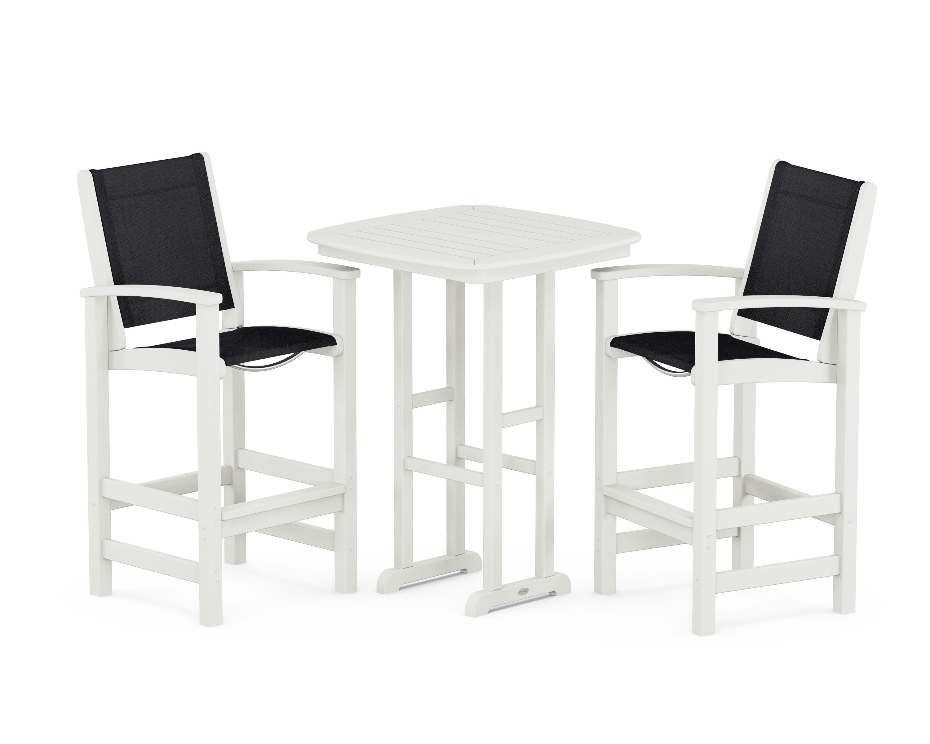 POLYWOOD Coastal 3-Piece Bar Set in Vintage White / Black Sling