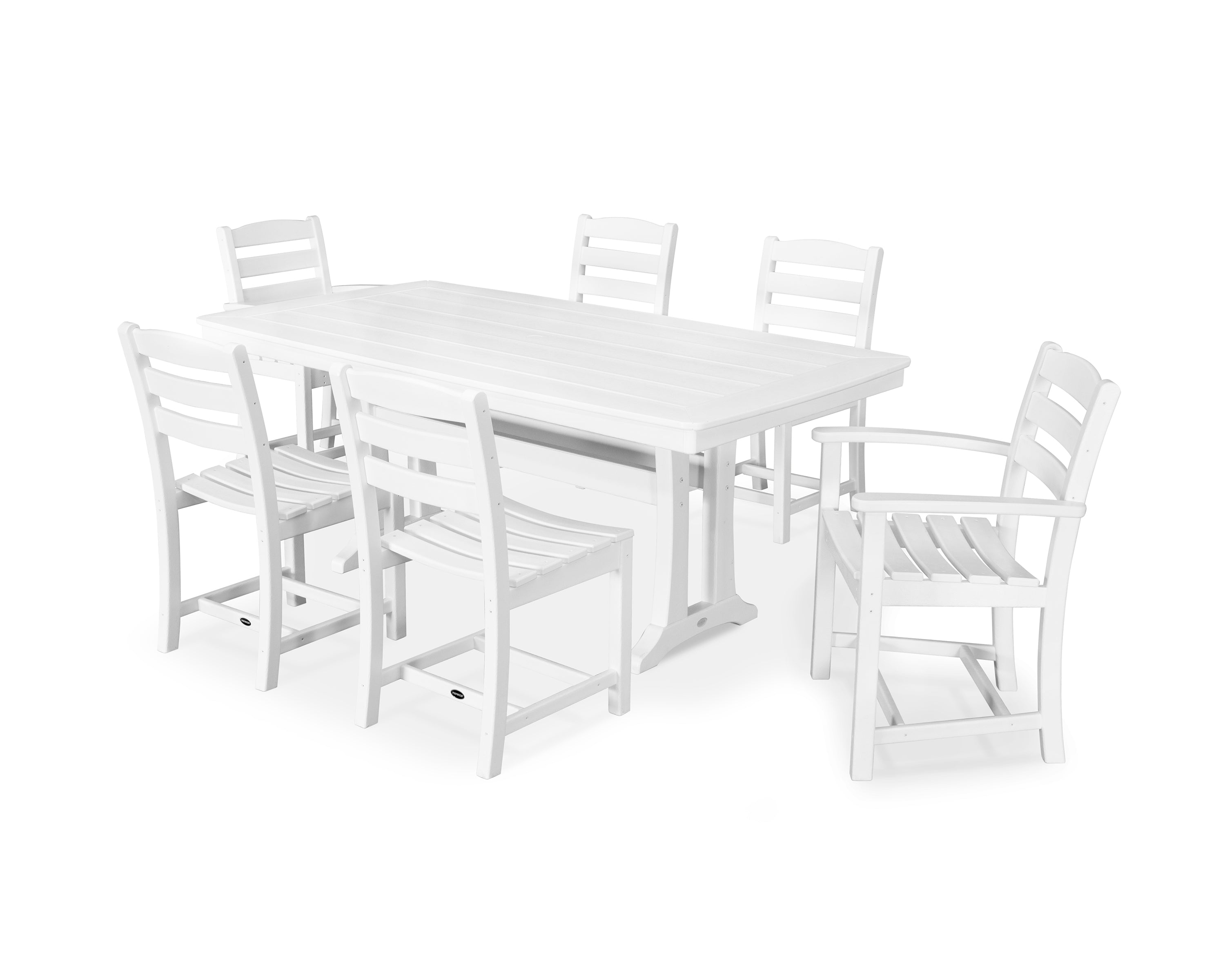 POLYWOOD La Casa Café 7-Piece Dining Set with Trestle Legs in White