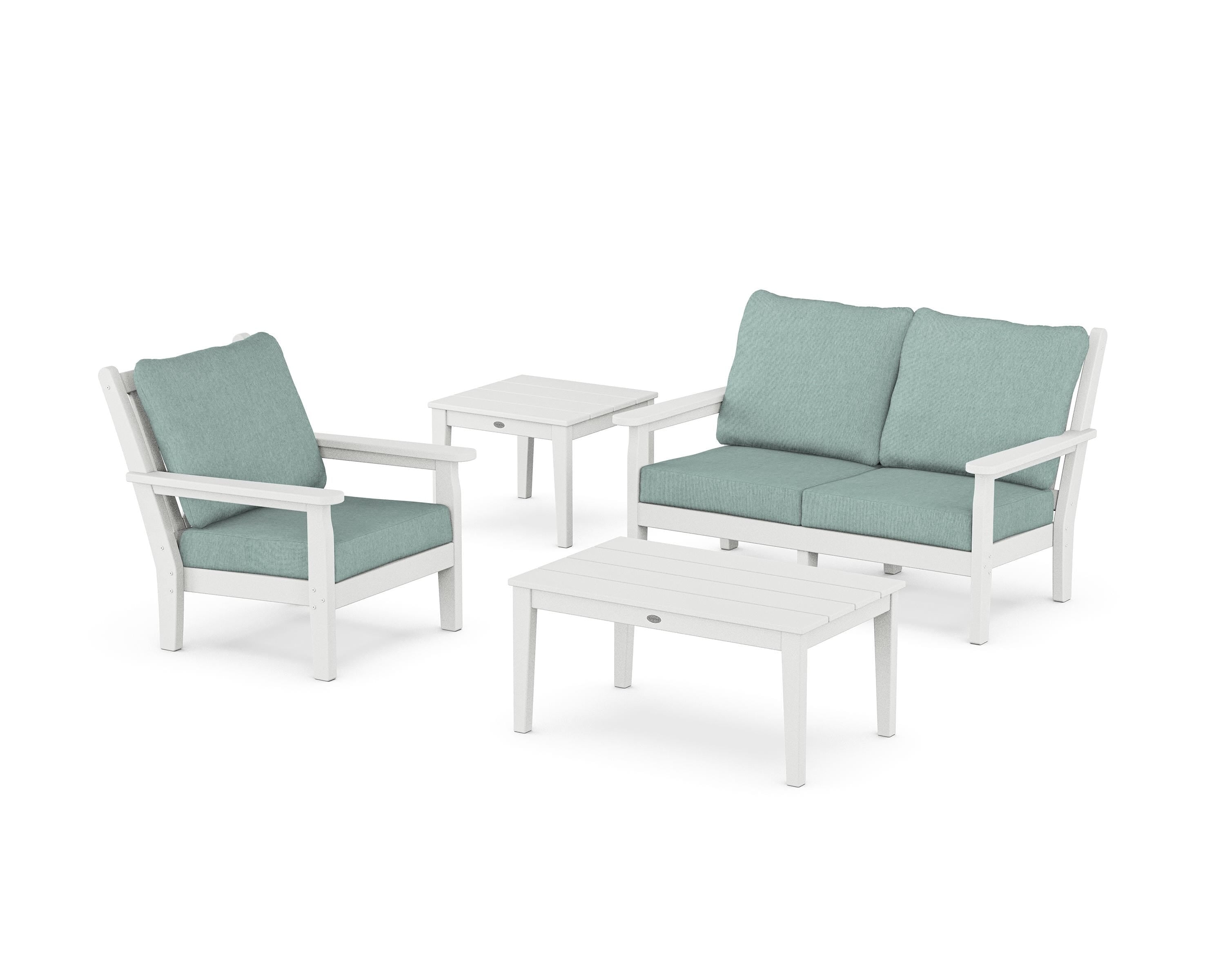 POLYWOOD Chippendale 4-Piece Deep Seating Set in White / Glacier Spa