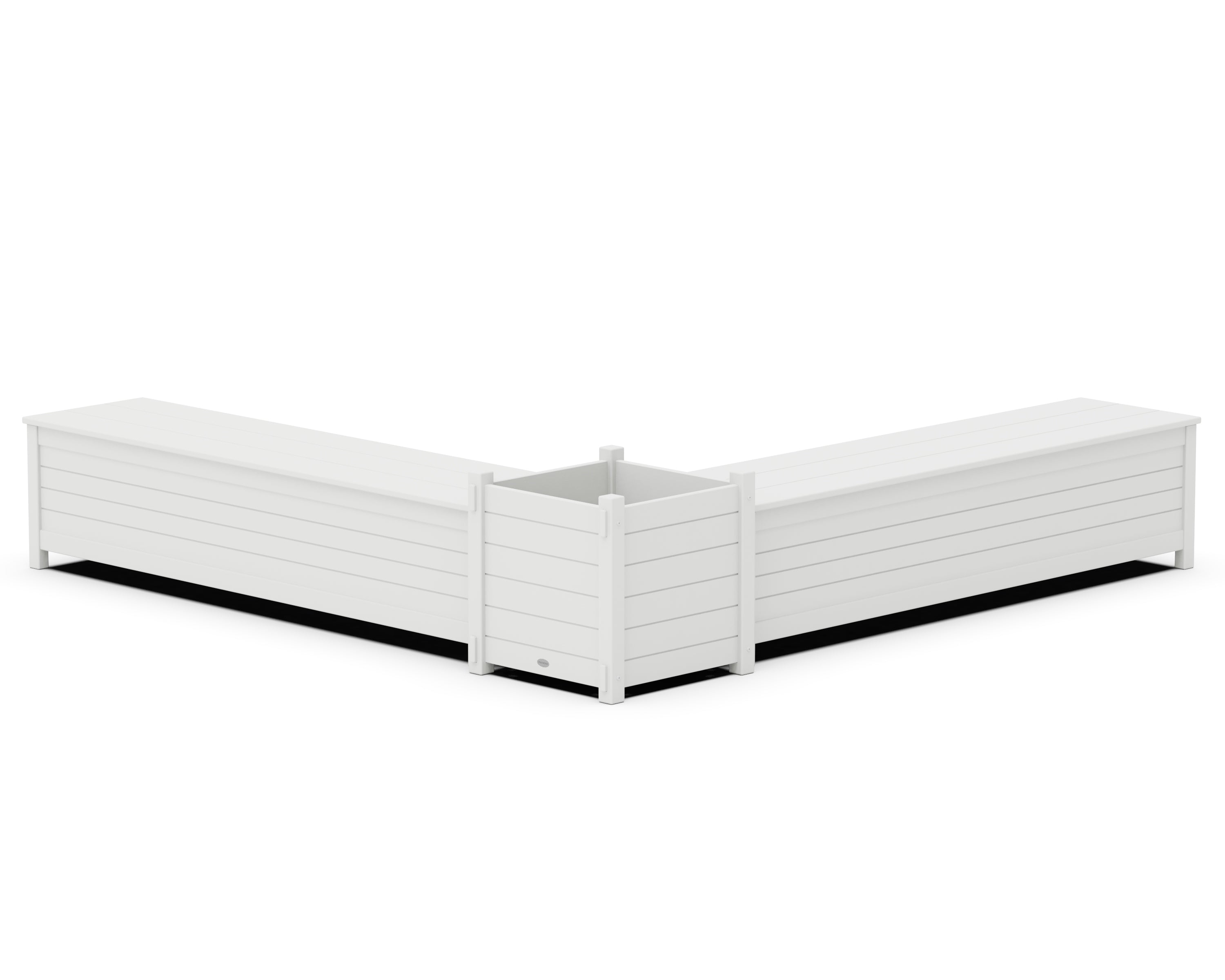 POLYWOOD 72" Nautical L- Shaped Planter Storage Bench Set- Large in White