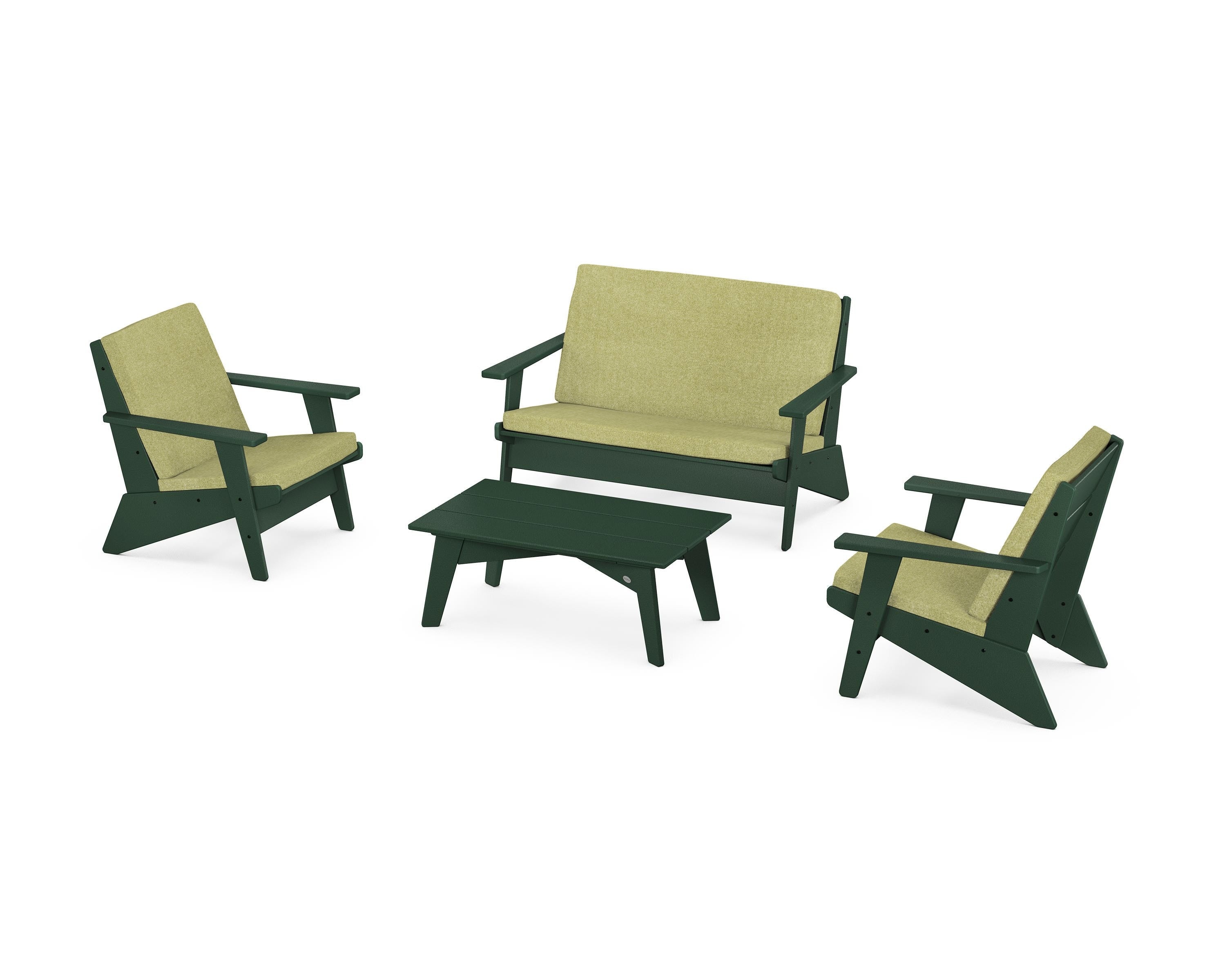 POLYWOOD Riviera Modern Lounge 4-Piece Set in Green / Chartreuse Boucle