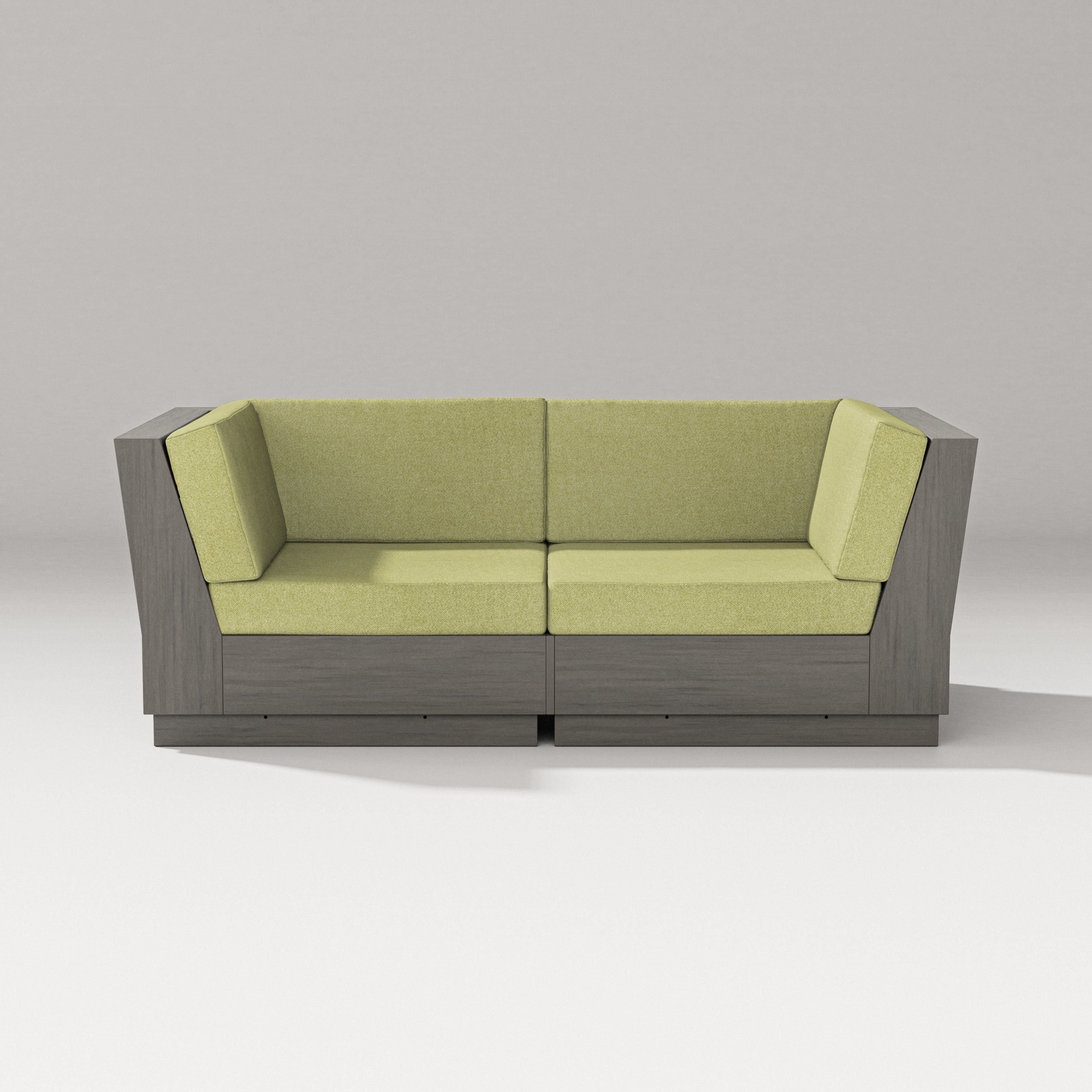 PW Designer Series Elevate Loveseat Sectional in Driftwood / Chartreuse Boucle