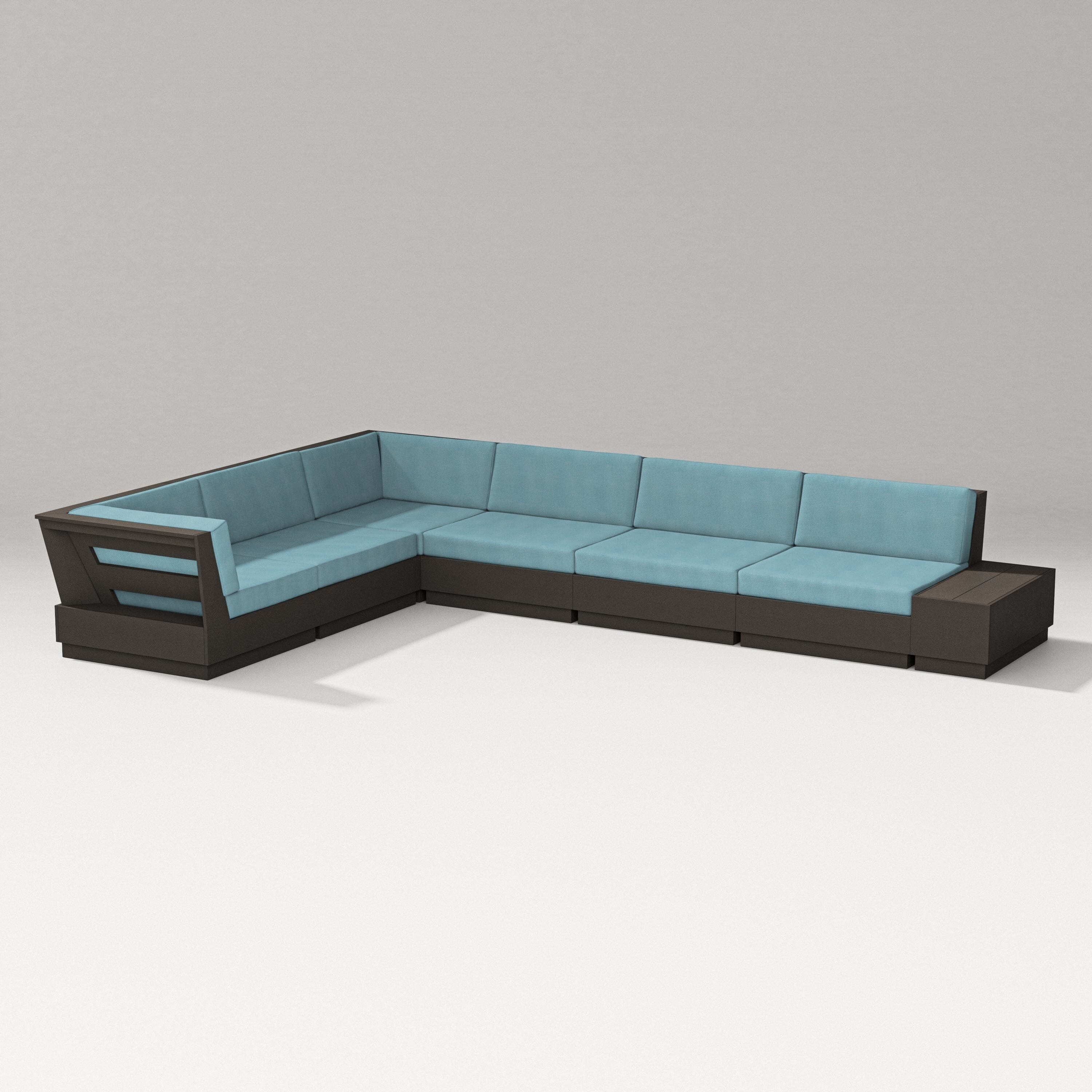 PW Designer Series Elevate 7-Piece Corner Sectional in Vintage Coffee / Lattice Sky Blue