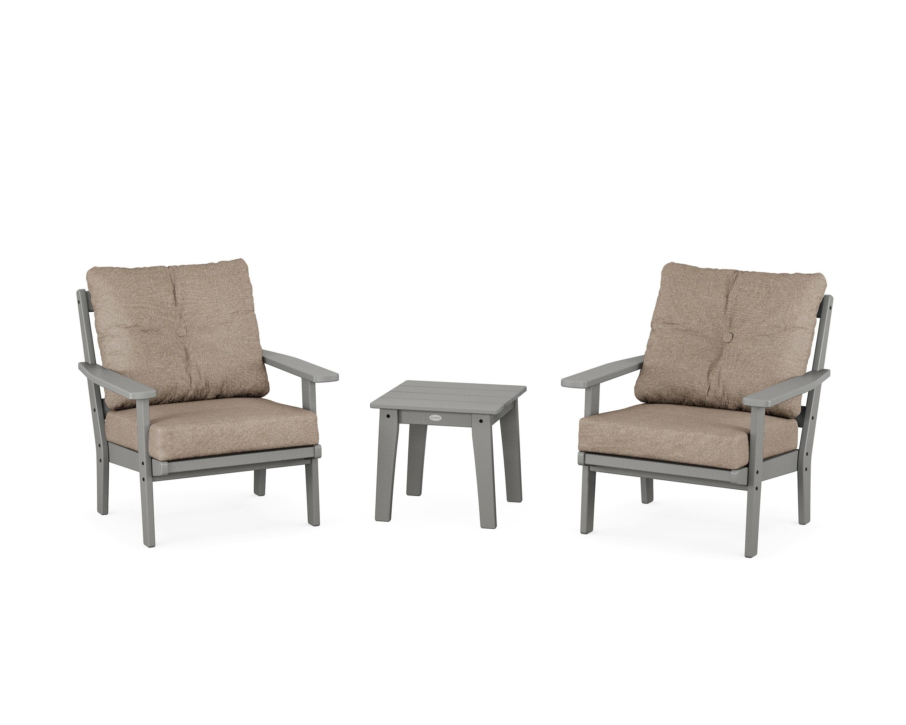 POLYWOOD Prairie 3-Piece Deep Seating Set in Slate Grey / Spiced Burlap