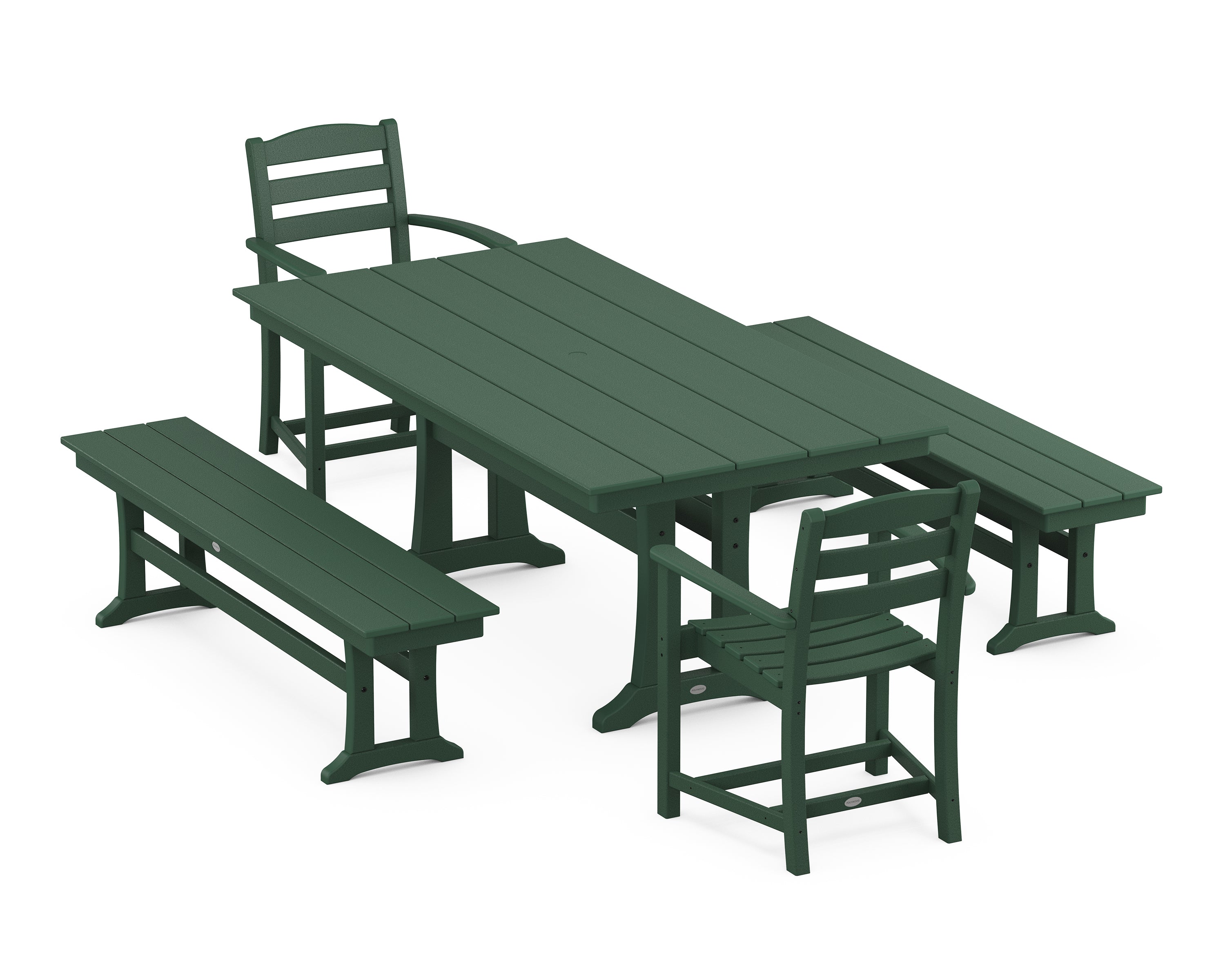 POLYWOOD La Casa Cafe 5-Piece Farmhouse Dining Set With Trestle Legs in Green