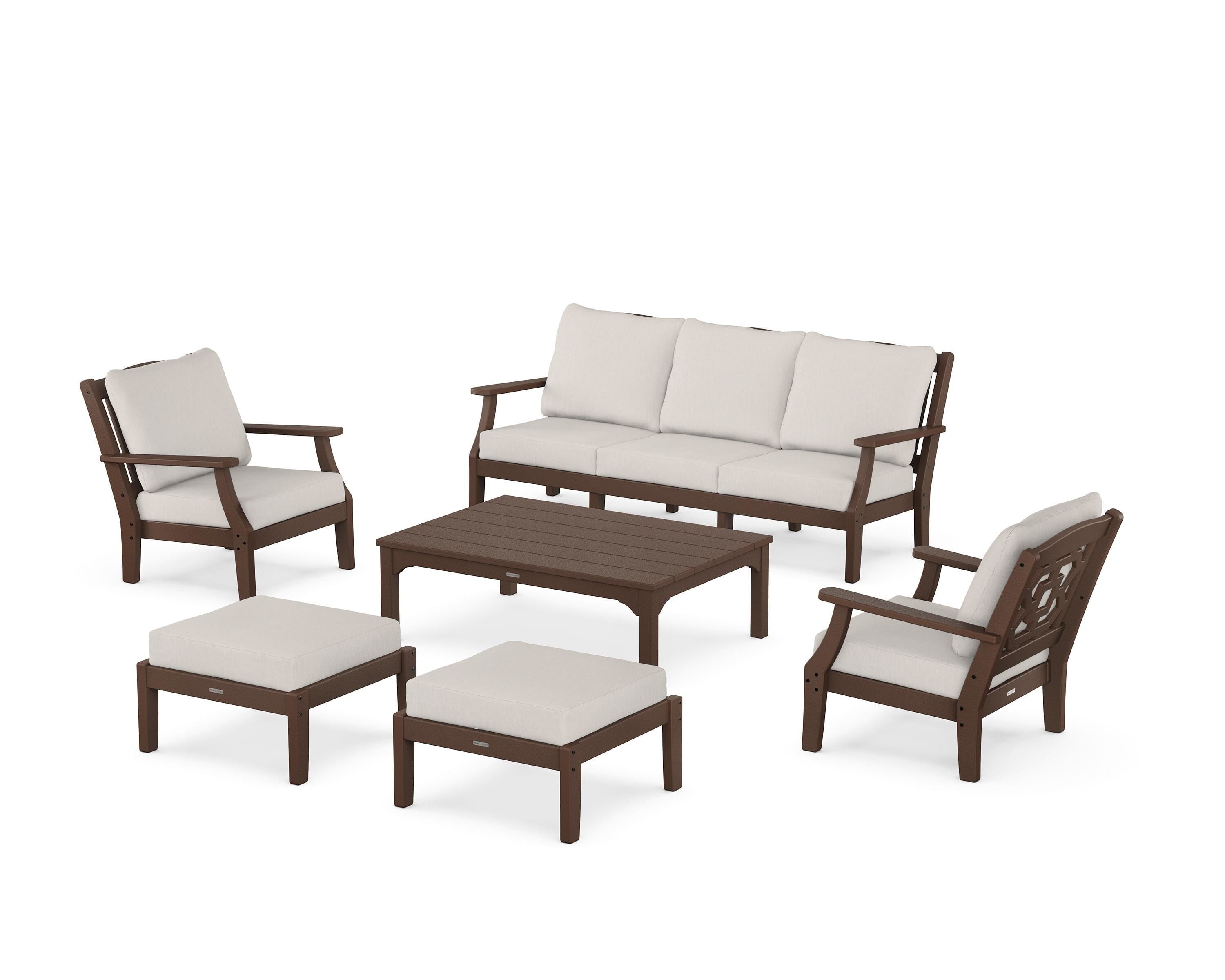 Martha Stewart by POLYWOOD Chinoiserie 6-Piece Lounge Sofa Set in Mahogany / Cast Ash