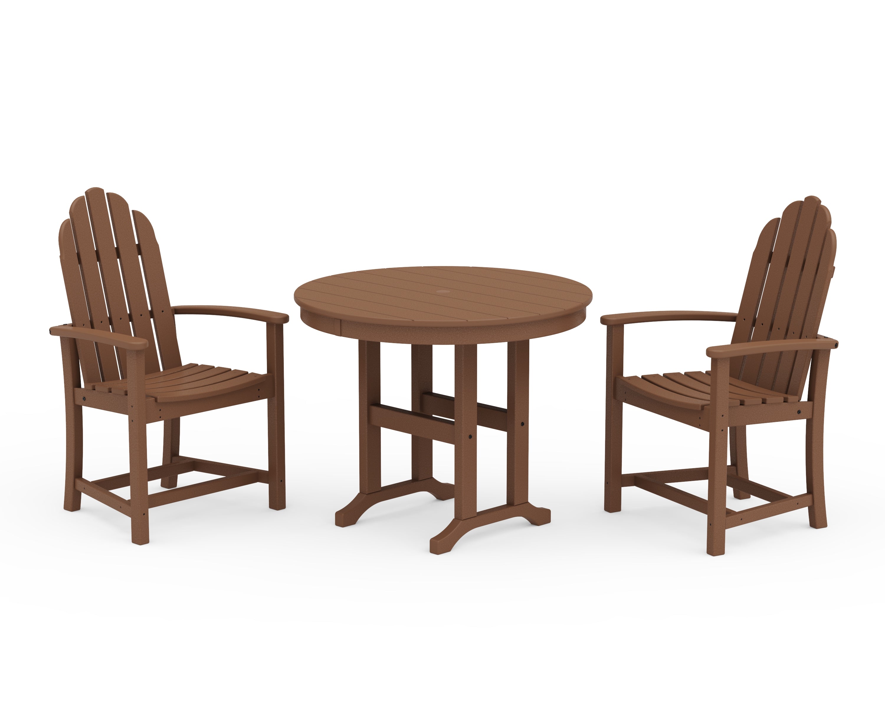 POLYWOOD Classic Adirondack 3-Piece Round Dining Set in Teak