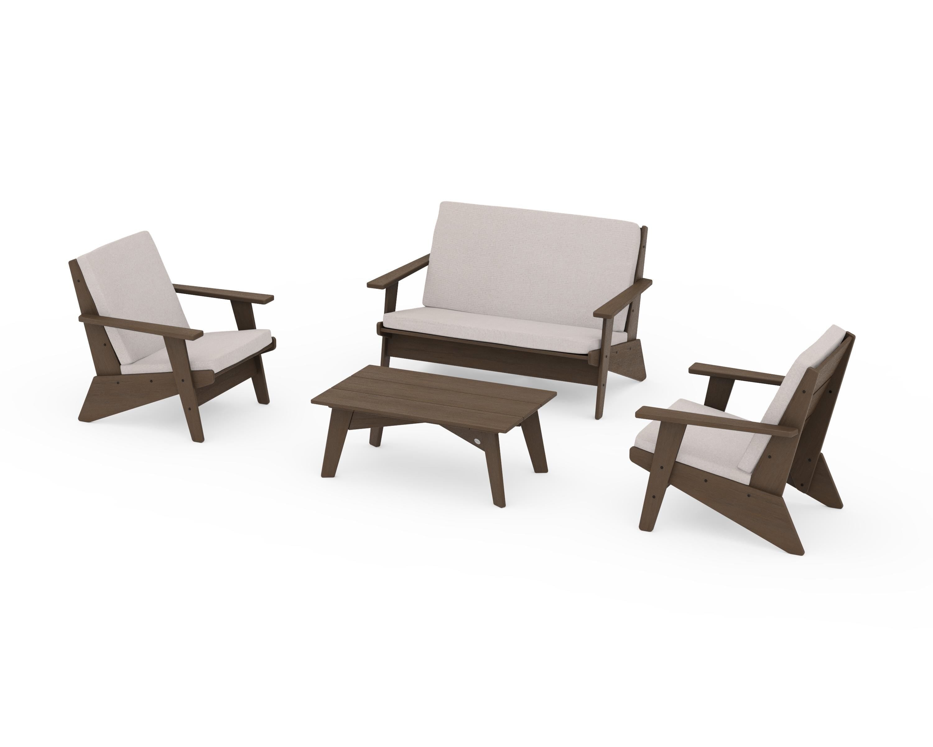 POLYWOOD Riviera Modern Lounge 4-Piece Set in Kona / Dune Burlap