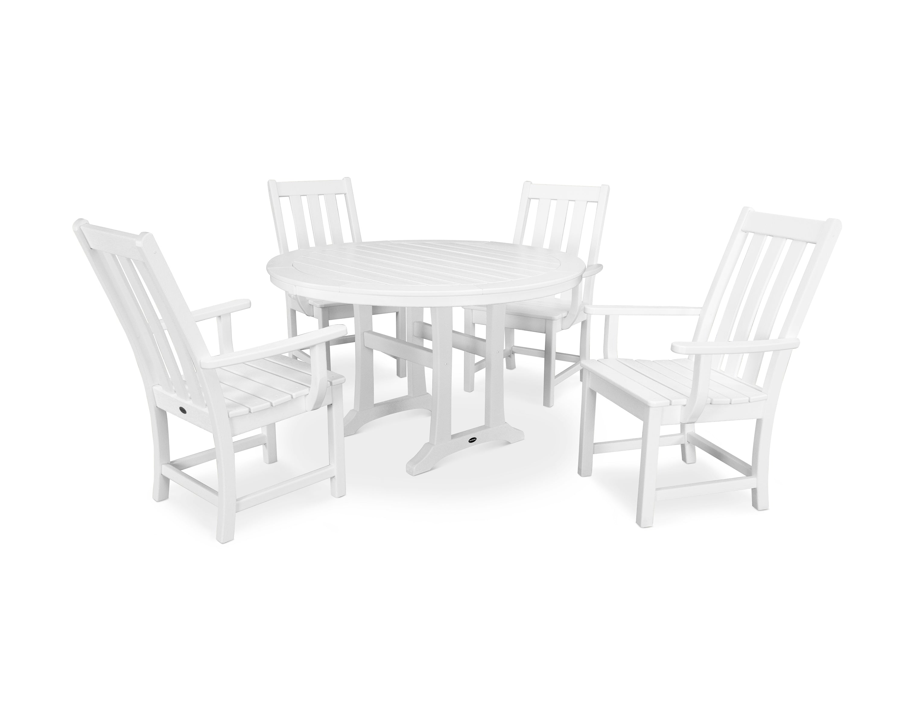 POLYWOOD® Vineyard 5-Piece Round Dining Set with Trestle Legs in White