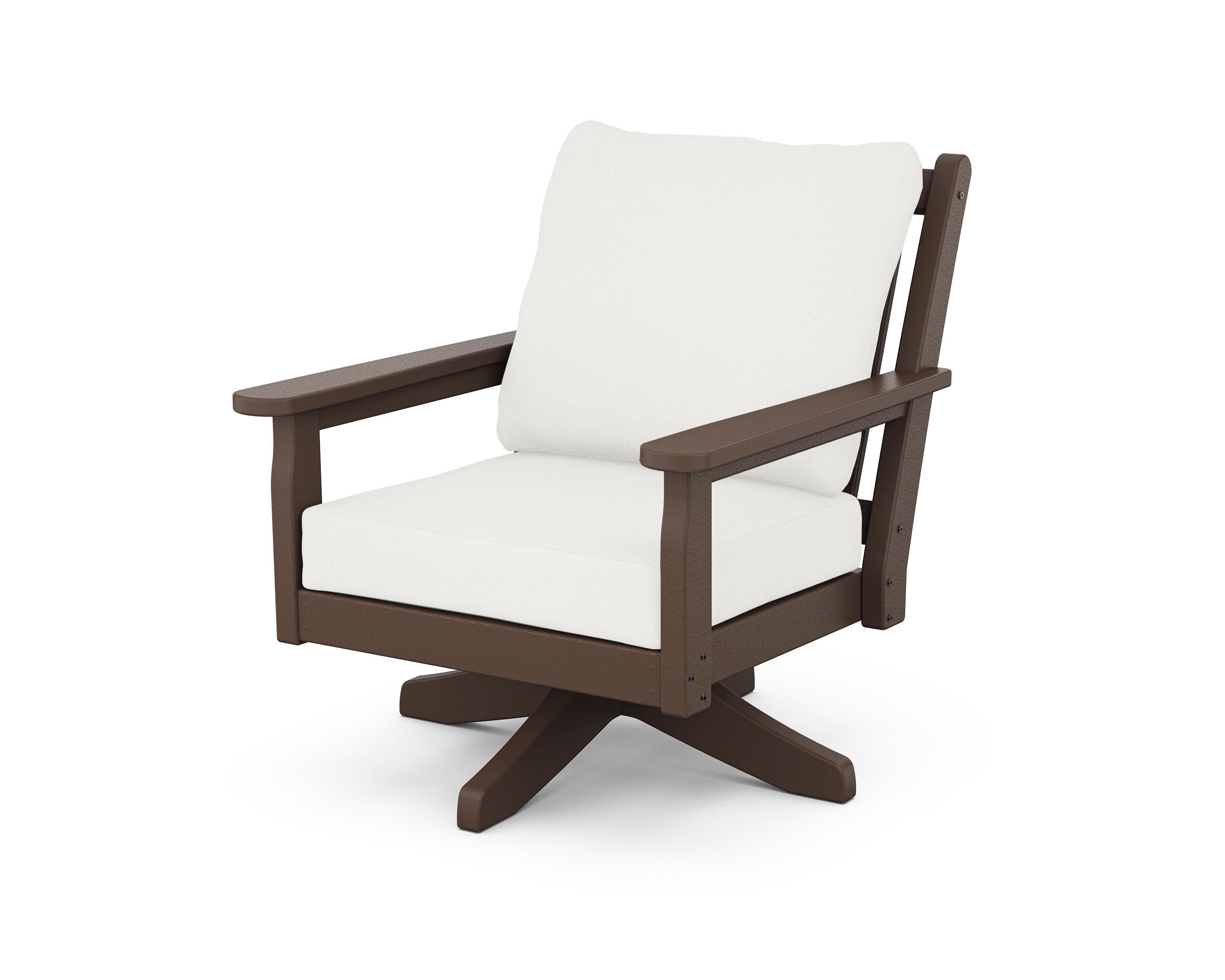 POLYWOOD Chippendale Deep Seating Swivel Chair in Mahogany / Natural Linen