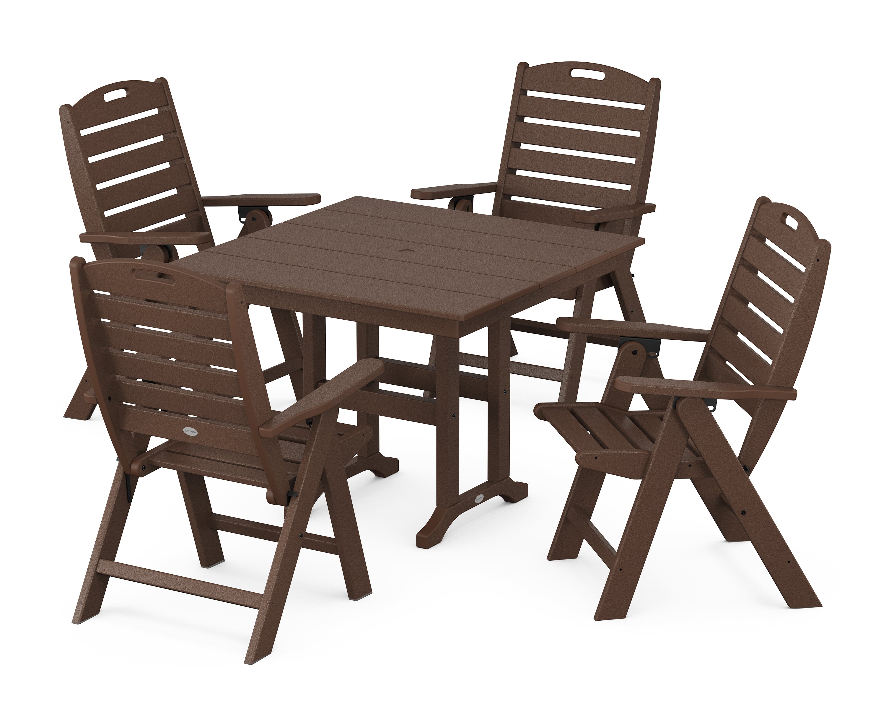 POLYWOOD Nautical Folding Highback Chair 5-Piece Farmhouse Dining Set in Mahogany