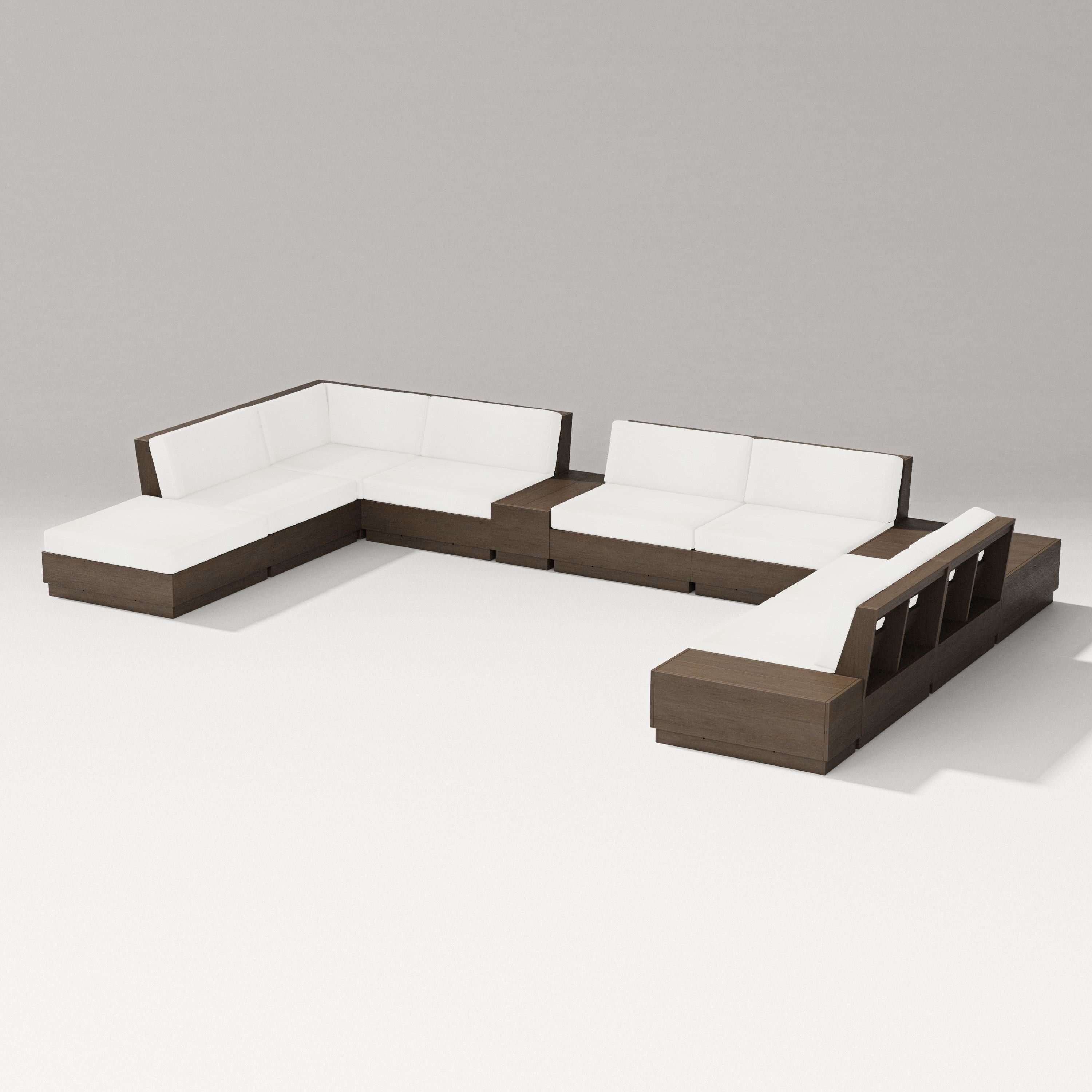 PW Designer Series Elevate 11-Piece Conversation Sectional Set in Kona / Natural Linen