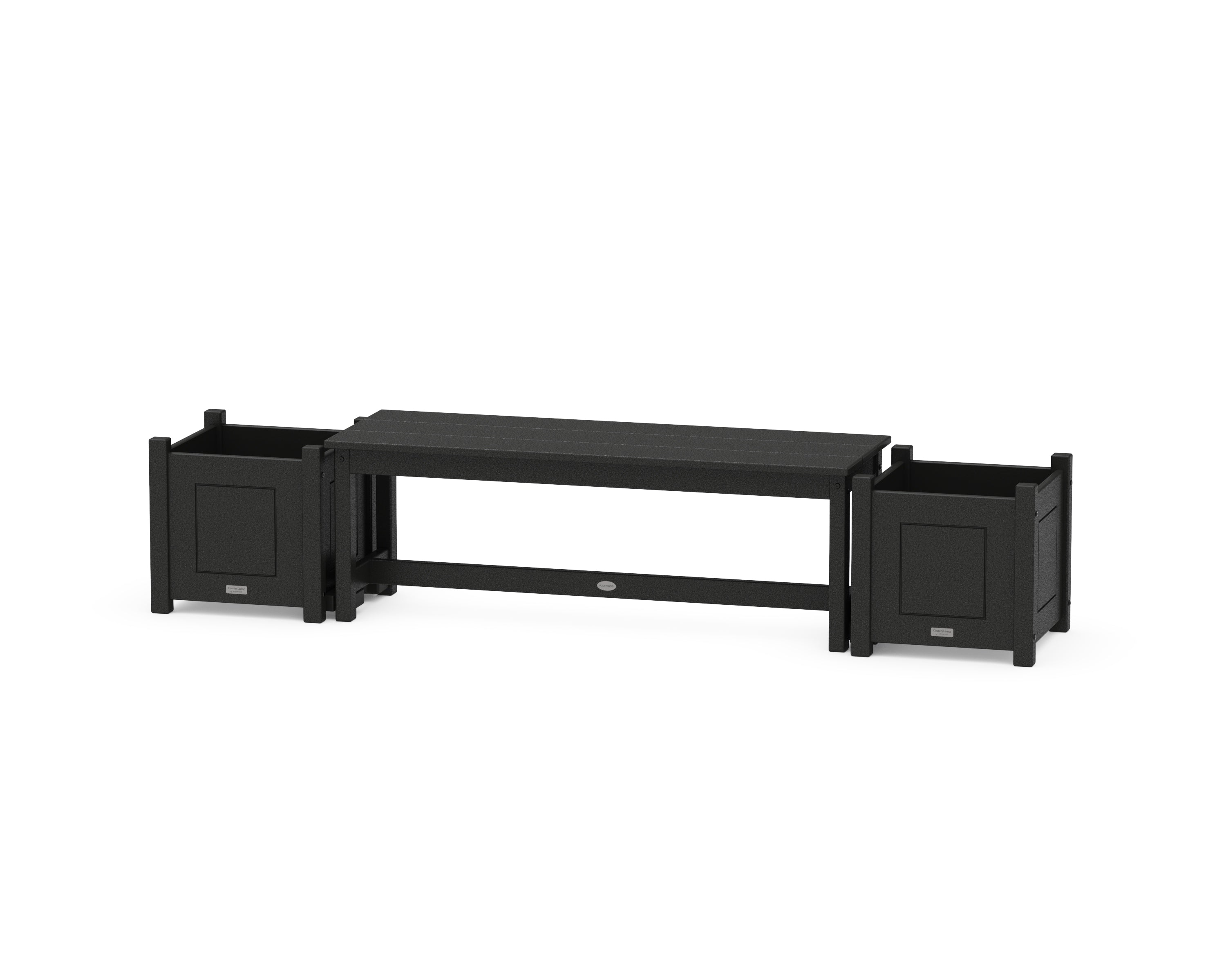 POLYWOOD 48" Country Living Straight Planter Bench Set in Black