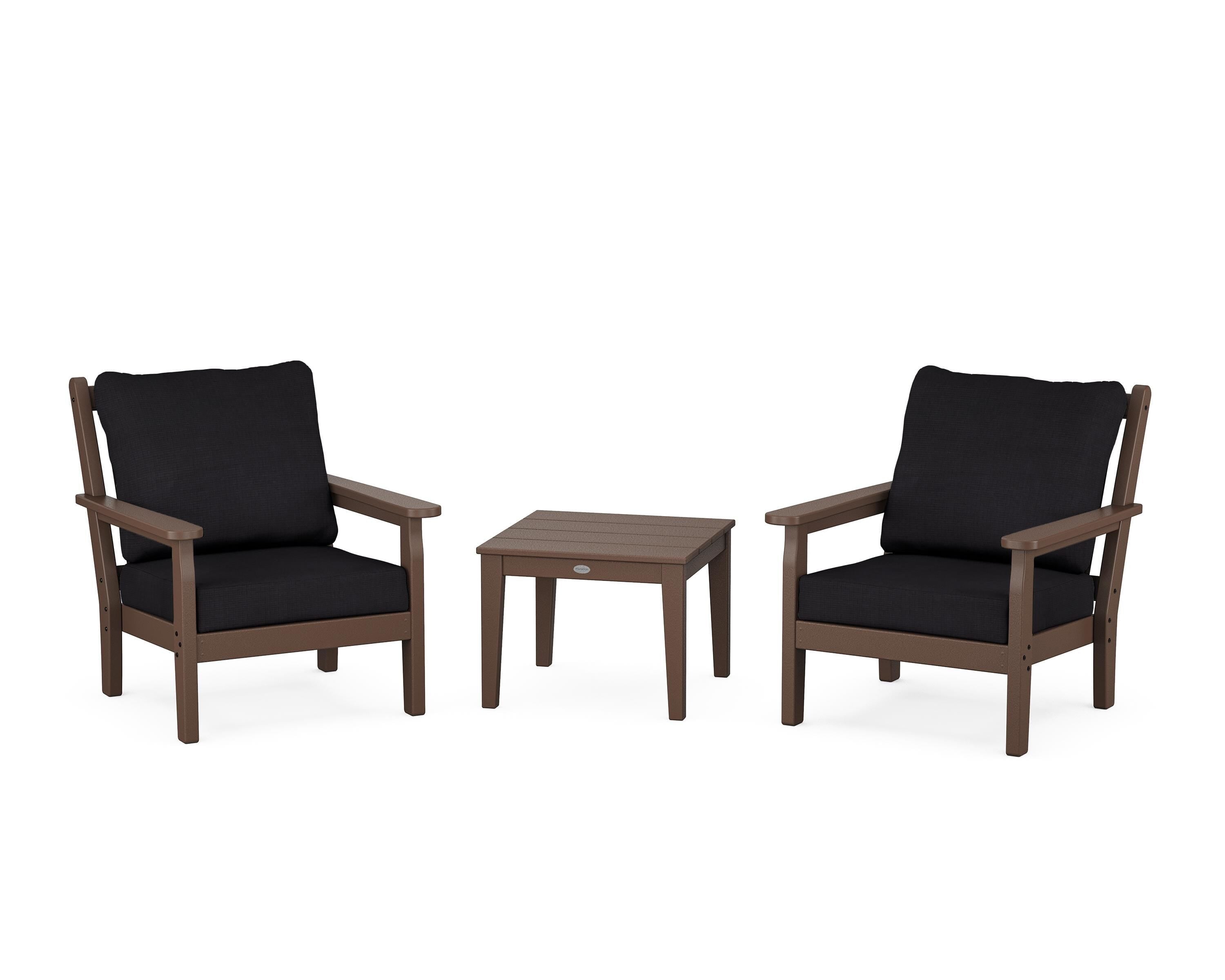 POLYWOOD Chippendale 3-Piece Deep Seating Set in Mahogany / Midnight Linen