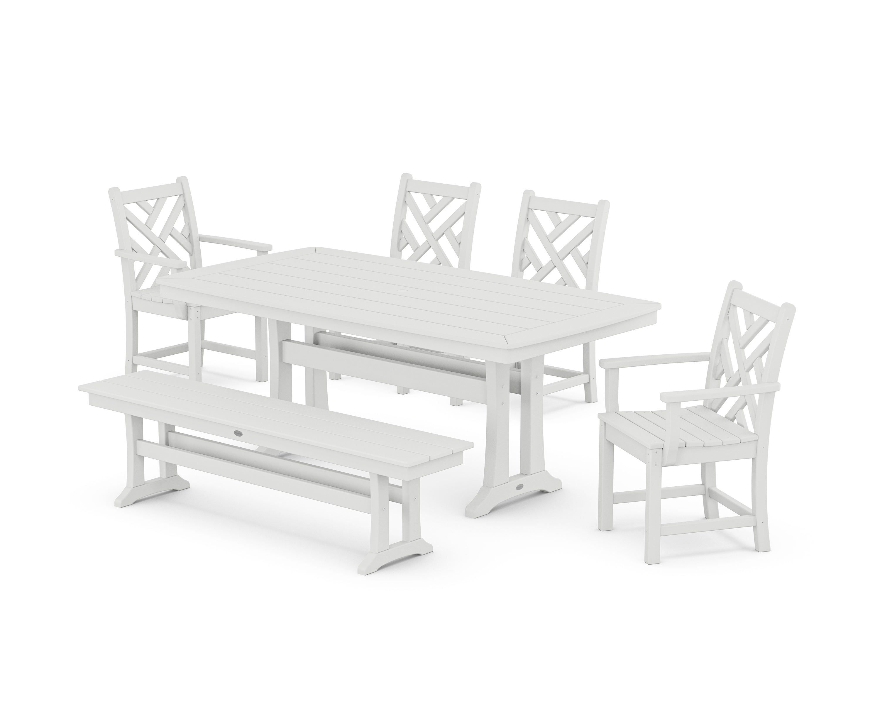 POLYWOOD Chippendale 6-Piece Dining Set with Trestle Legs in White