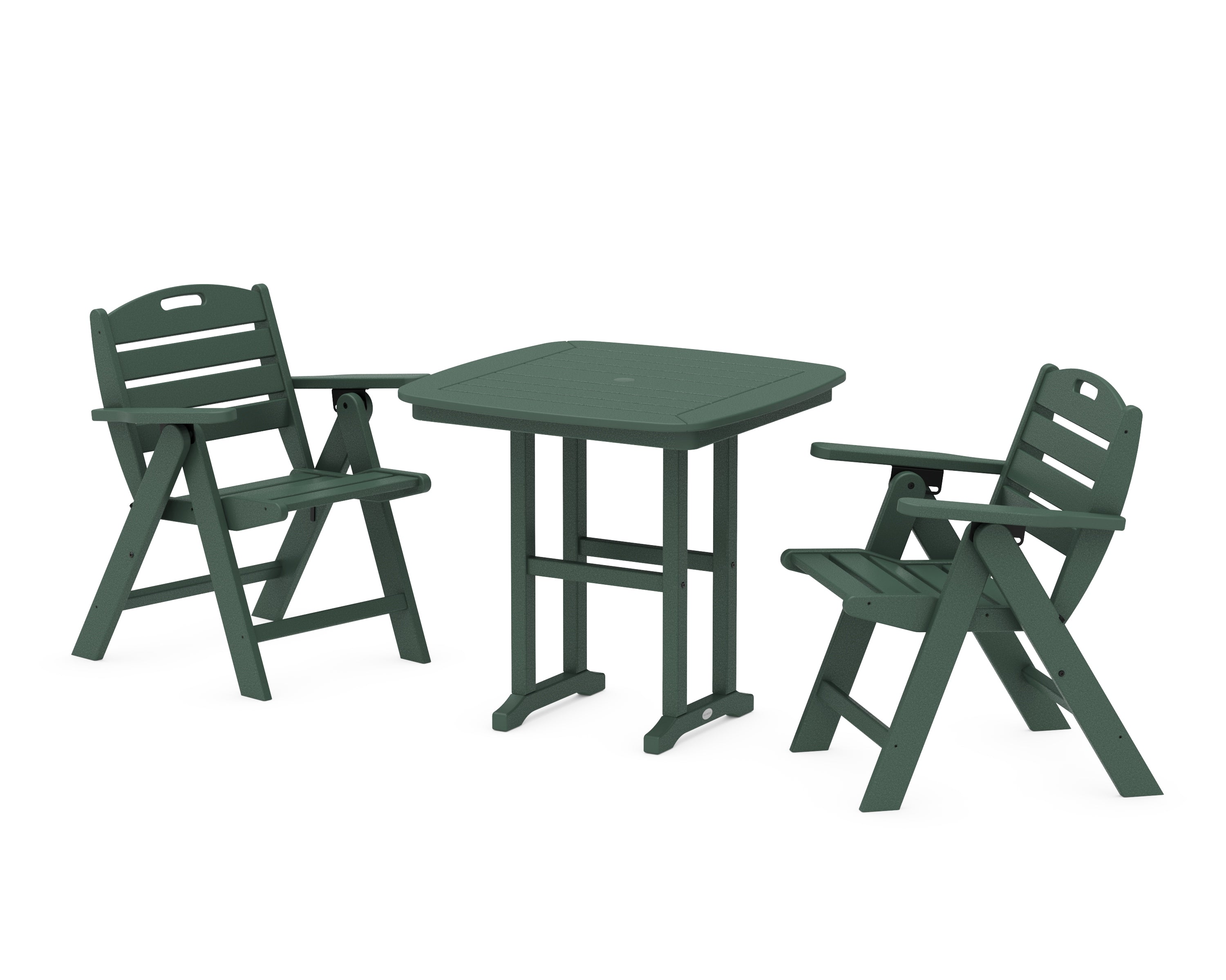 POLYWOOD Nautical Folding Lowback Chair 3-Piece Dining Set in Green
